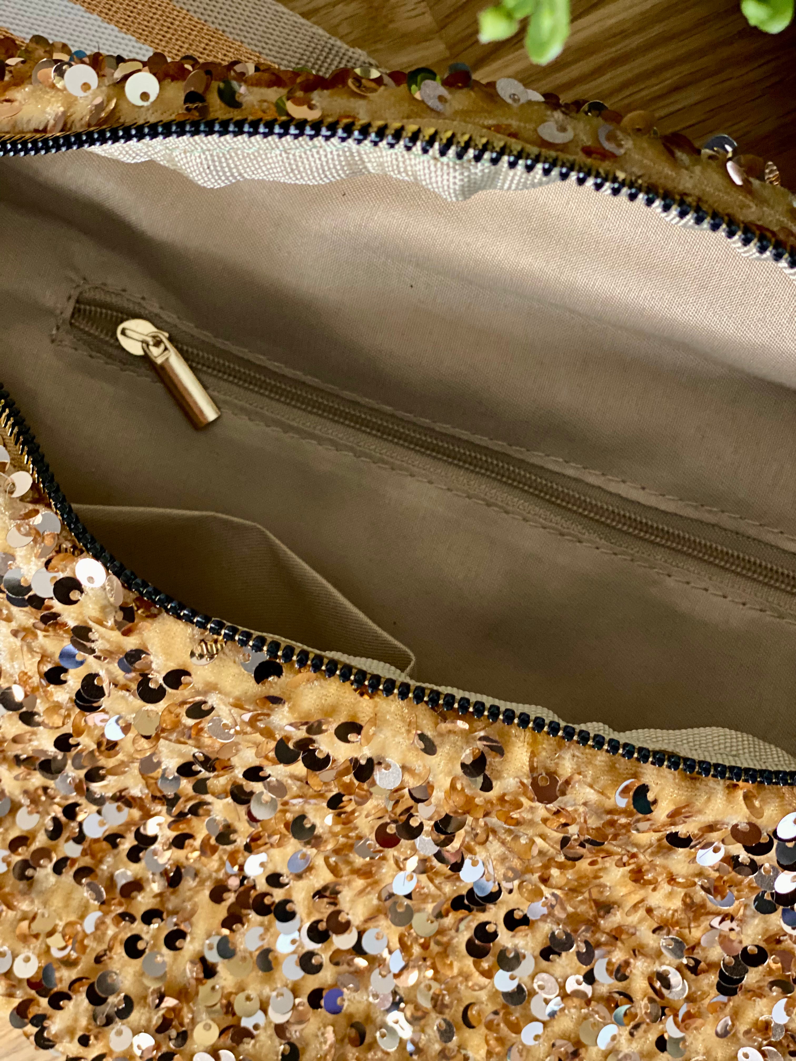 Sac banane L à sequins 30cm et sangle fantaisie - ROXY - Doré