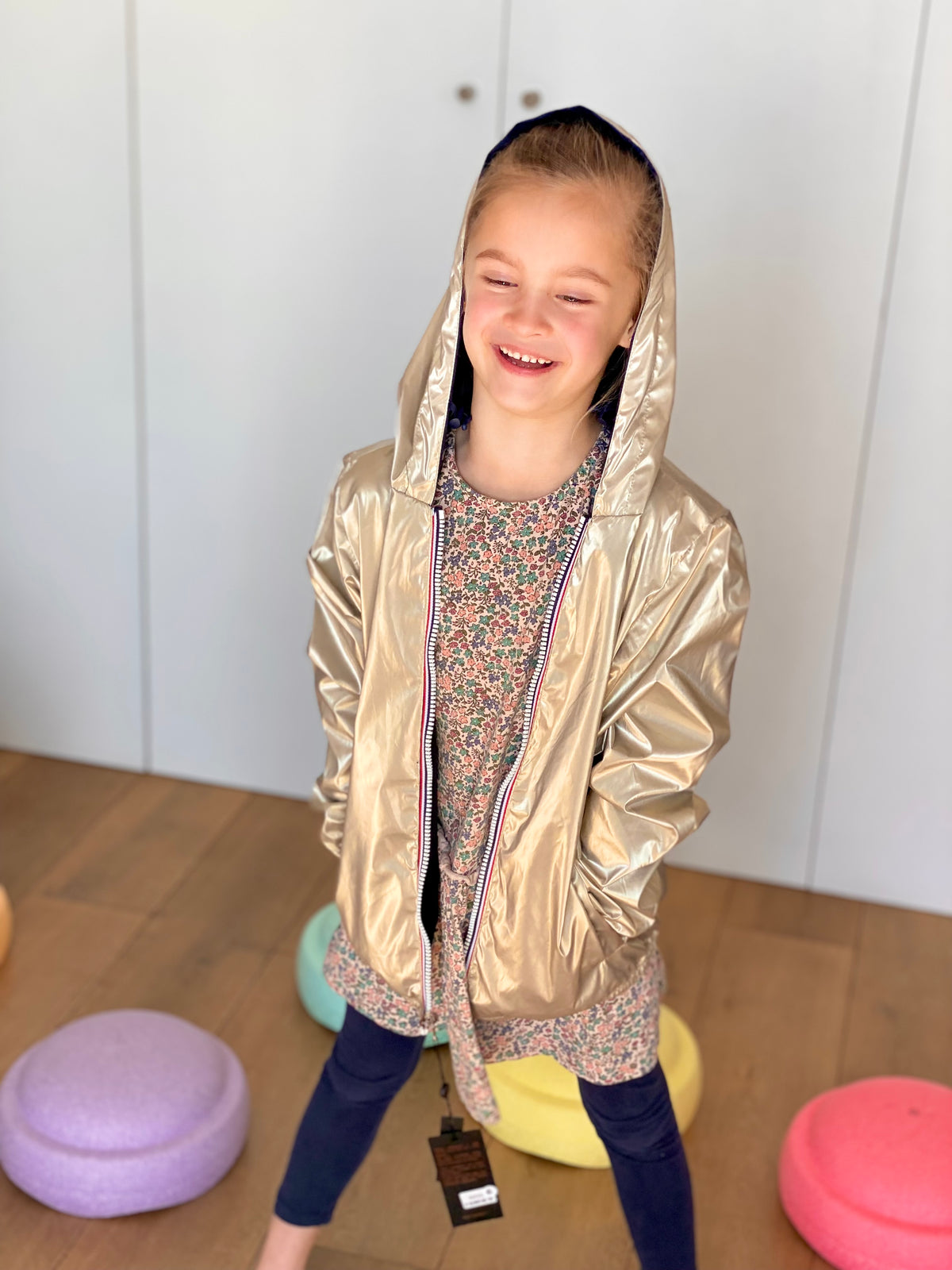 LAURA JO - Imperméable réversible léger GARANCE KIDS enfant (mixte) - Bleu Marine / Doré • DÉSTOCKAGE sur Taille 6 ans