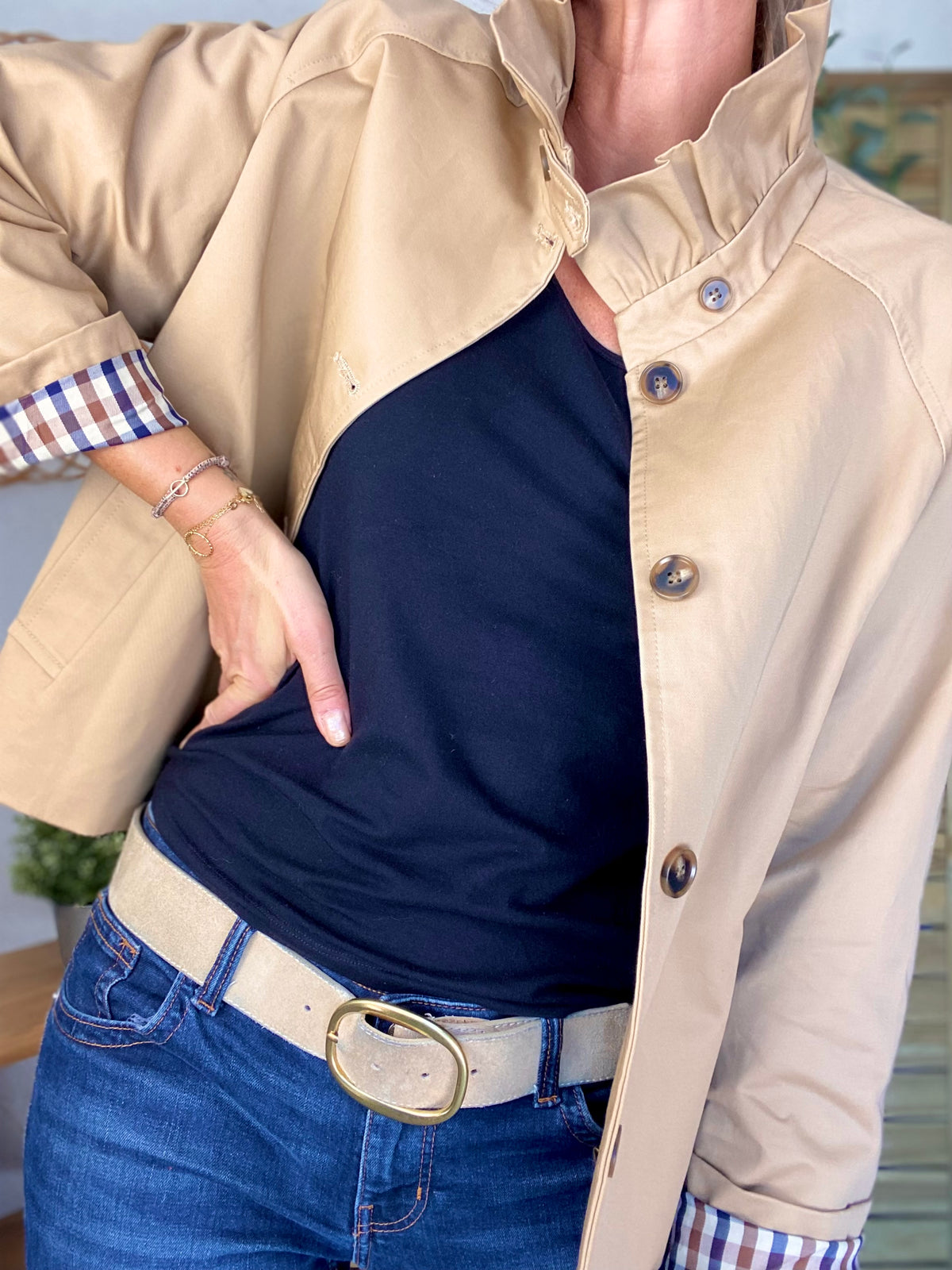 Veste Trench col victorien doublure carreaux - VICTORIA Beige Taupe