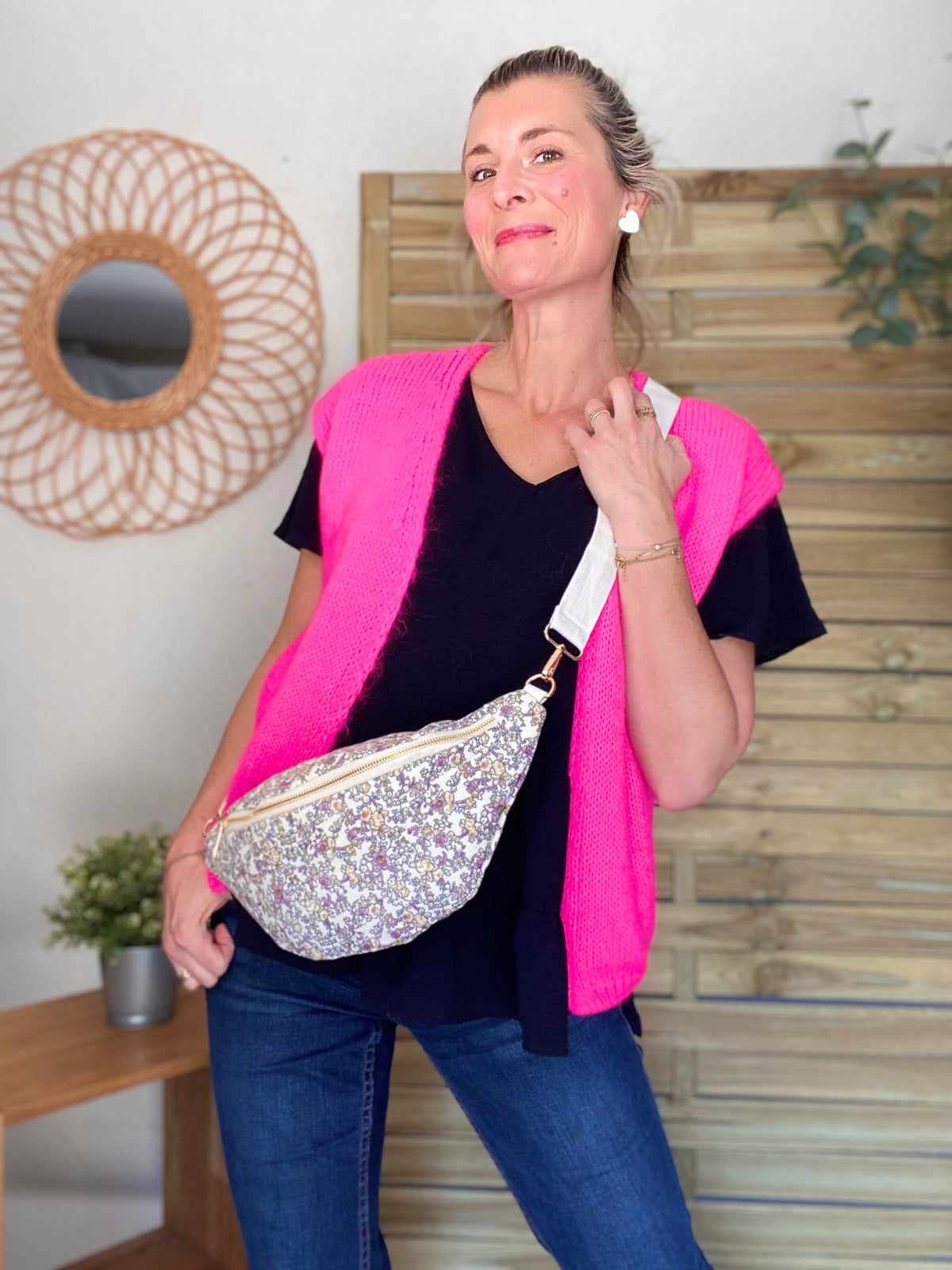 Sac banane XL Ciao Boum - IVY - Fleuri blanc et mauve