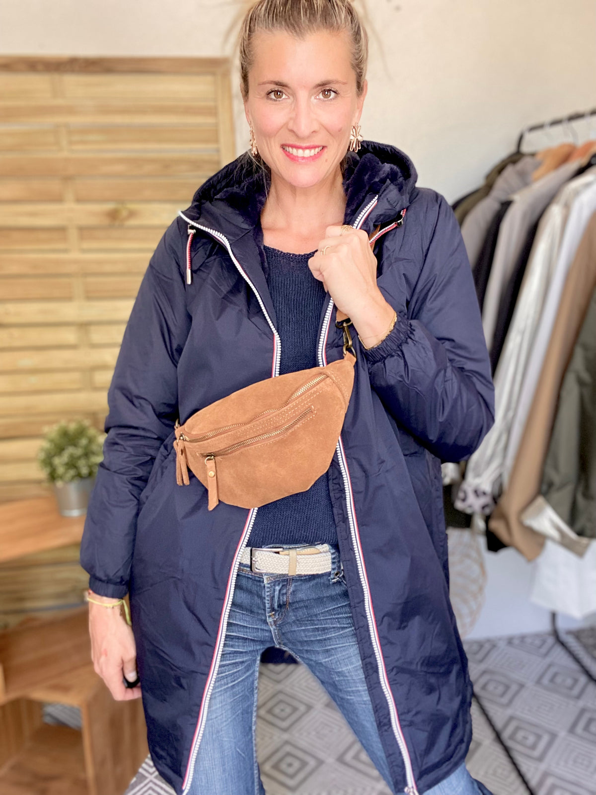 LAURA JO - Parka Imperméable THELMA LONG fourrée - Bleu marine • DÉSTOCKAGE sur Taille XL