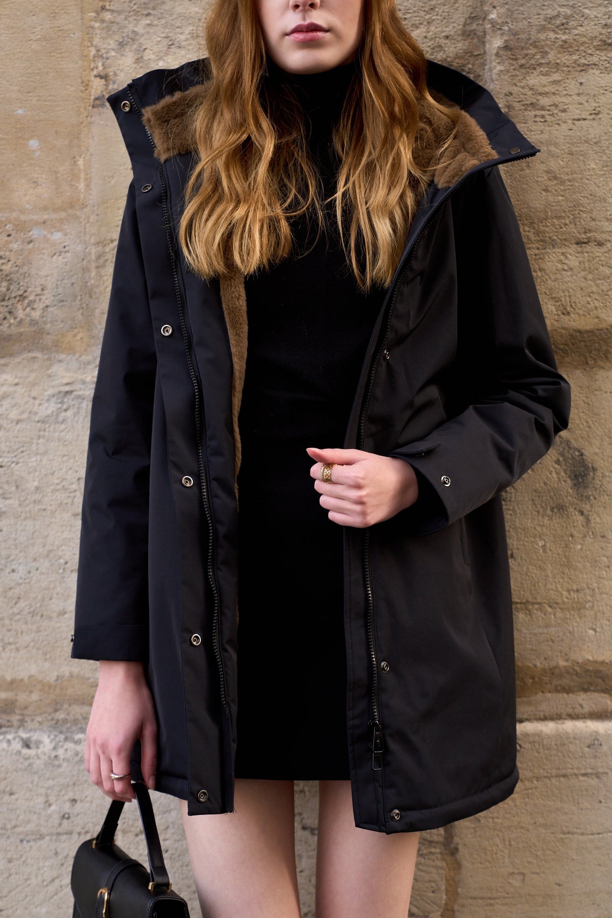 LAURA JO - Parka fourrée imperméable AMBRE LONG - Noir / Camel