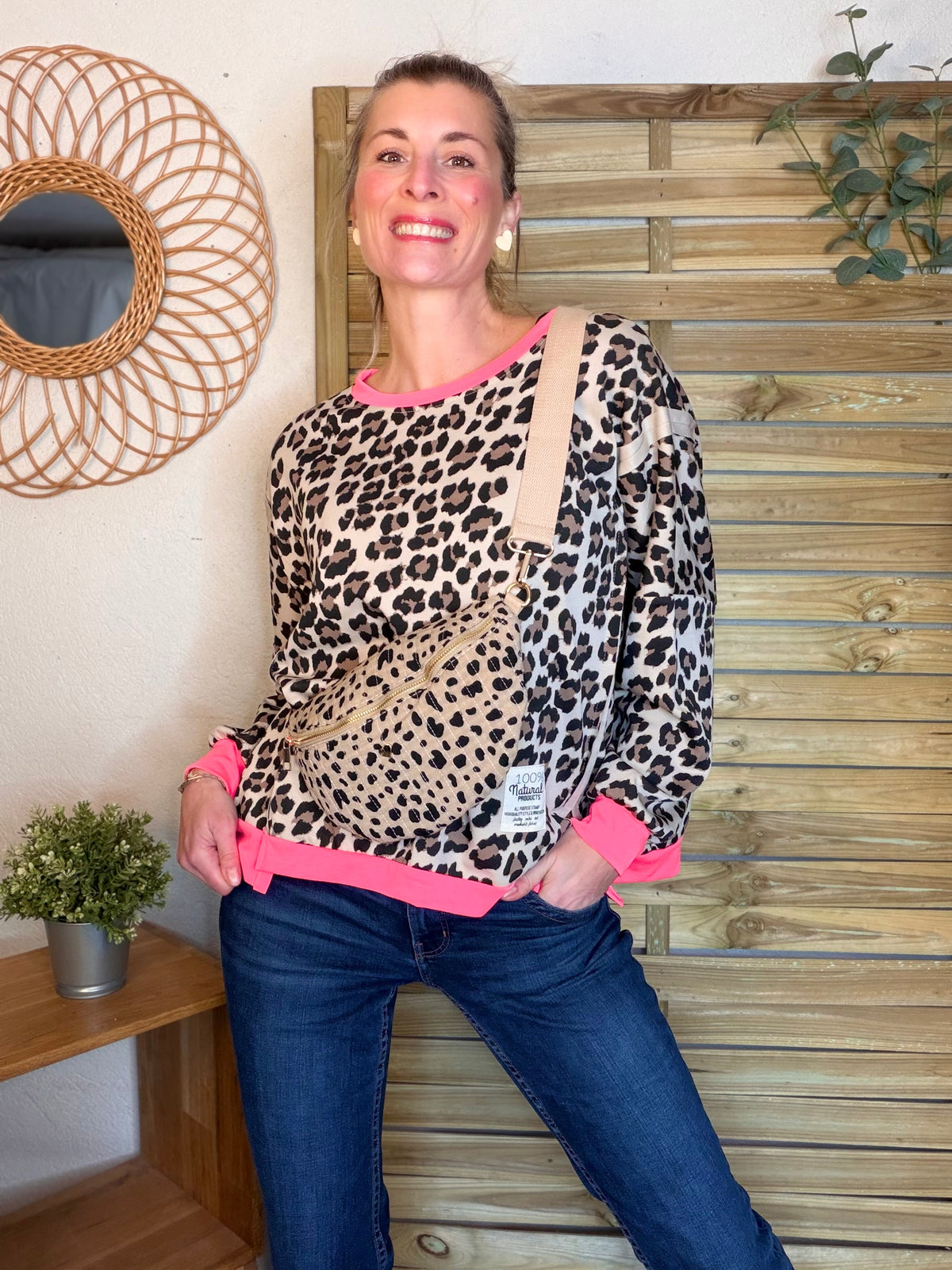 Sac banane L matelassé cœur doré 💛 JOSIE - Tacheté taupe