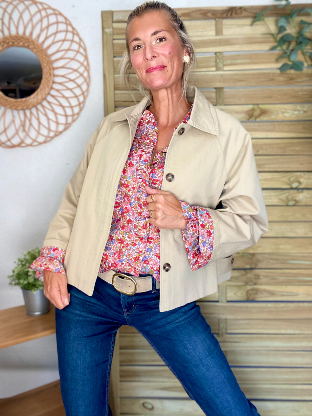 Veste Trench en coton beige avec Liberty - MAHAUT - LILI et LALA