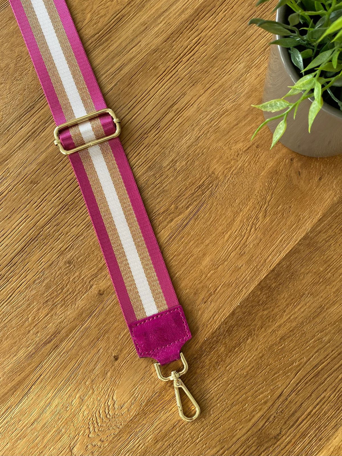 Sangle / Bandoulière rayée avec empiècement cuir irisé - RUBY - FIN DE SÉRIE