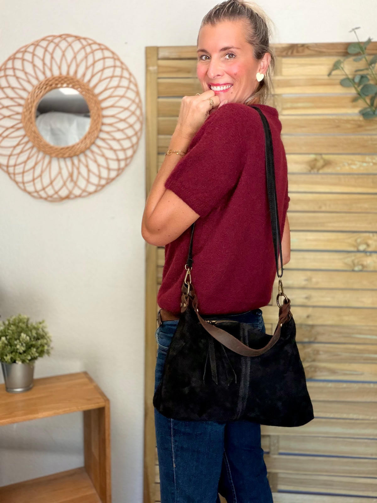 Pull laine et alpaga PEGGY - Bordeaux