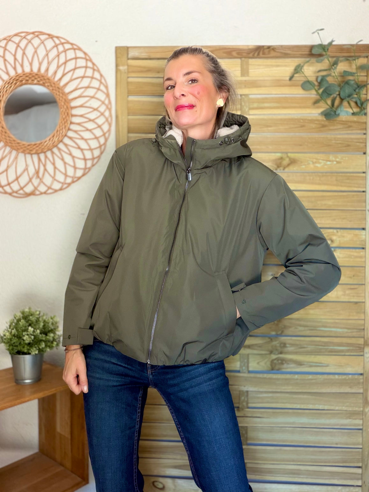 LAURA JO - Imperméable fourré sherpa EVA court - Kaki