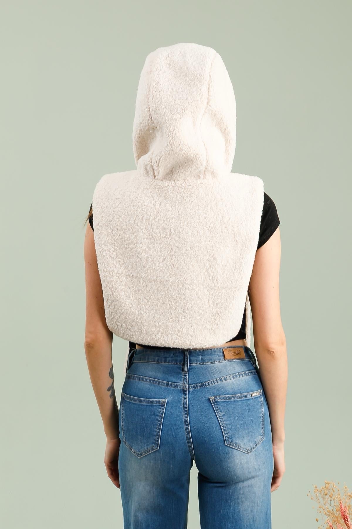 LAURA JO - Col capuche amovible réversible TONY - Beige / Sherpa écru