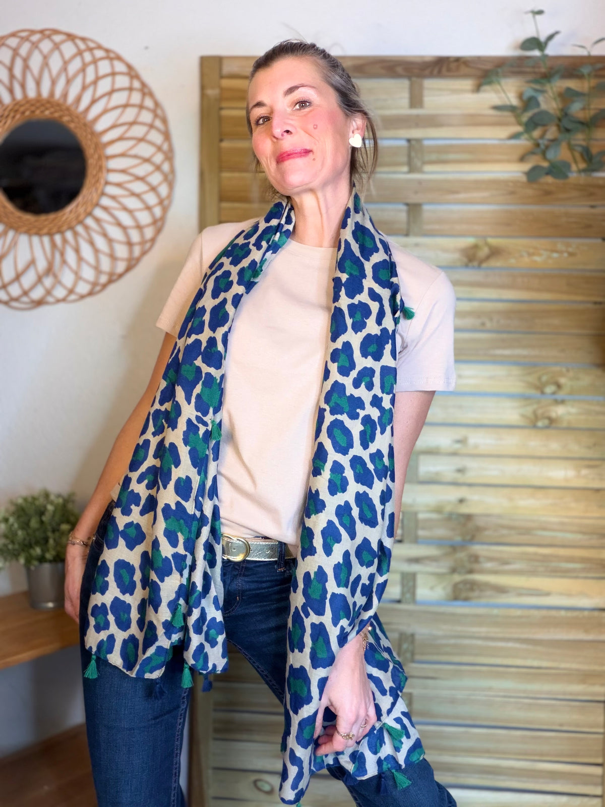 Foulard Léo CLEM - Bleu roi / vert 🐆