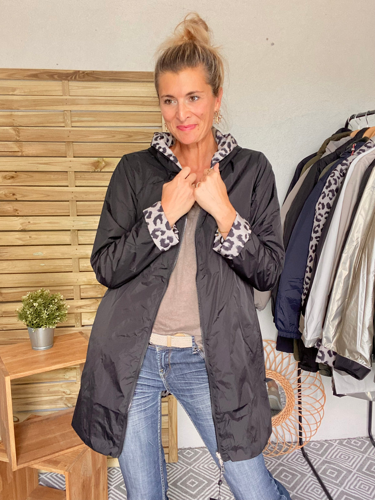 LAURA JO - Imperméable réversible rembourré LOUISON LONG - Noir / Léo
