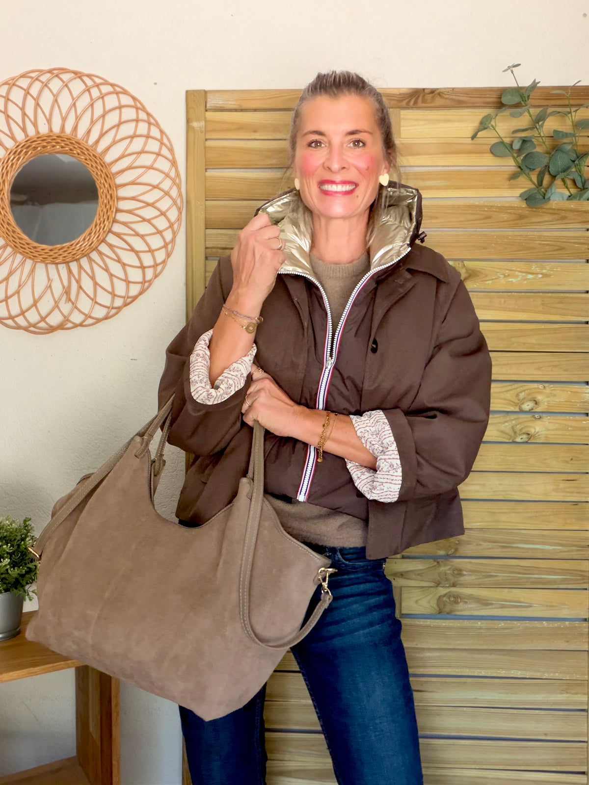 Sac cabas XXL en cuir daim souple • AUSTIN Taupe