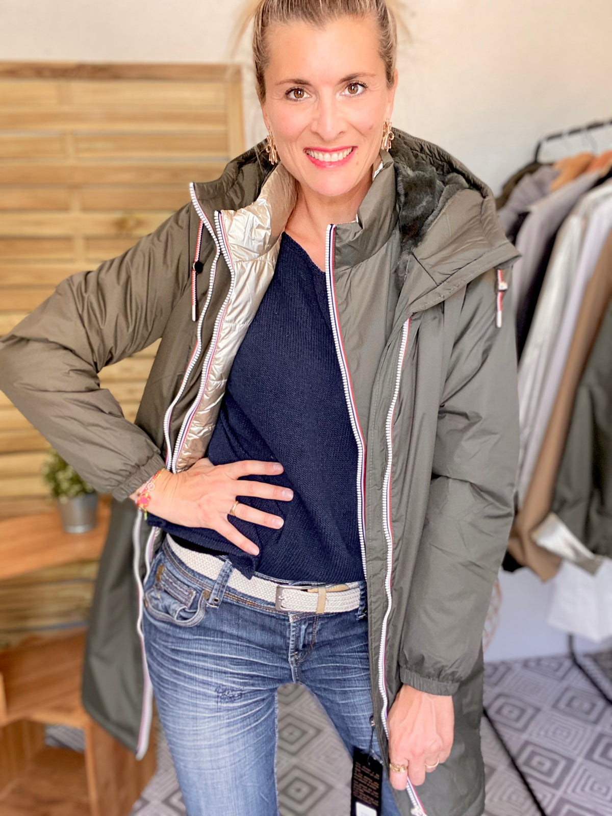 LAURA JO - Parka Imperméable THELMA LONG fourrée - Kaki • DÉSTOCKAGE sur Taille XL