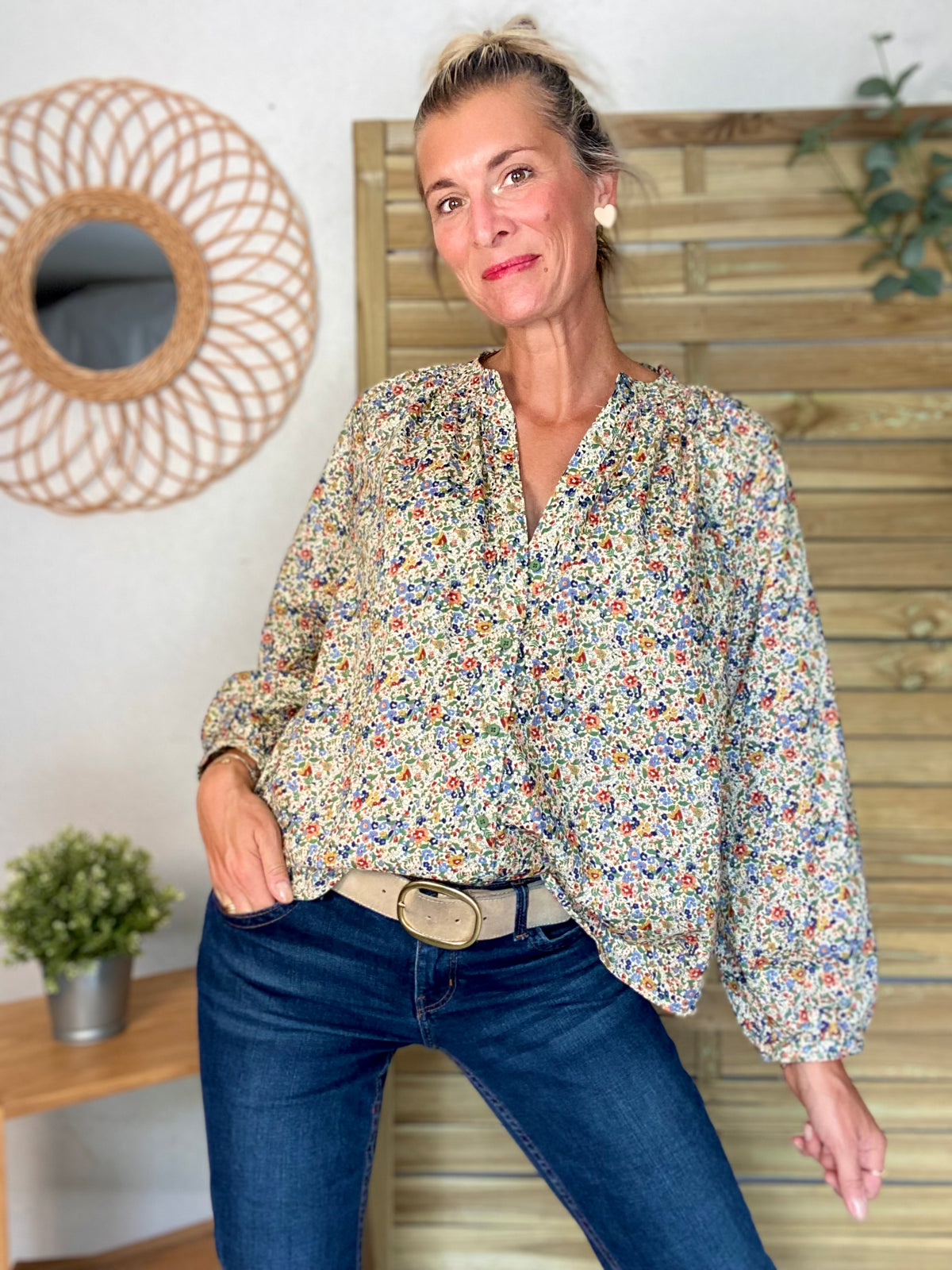 Chemise ample Liberty vert SYBILLE - FIN DE SÉRIE