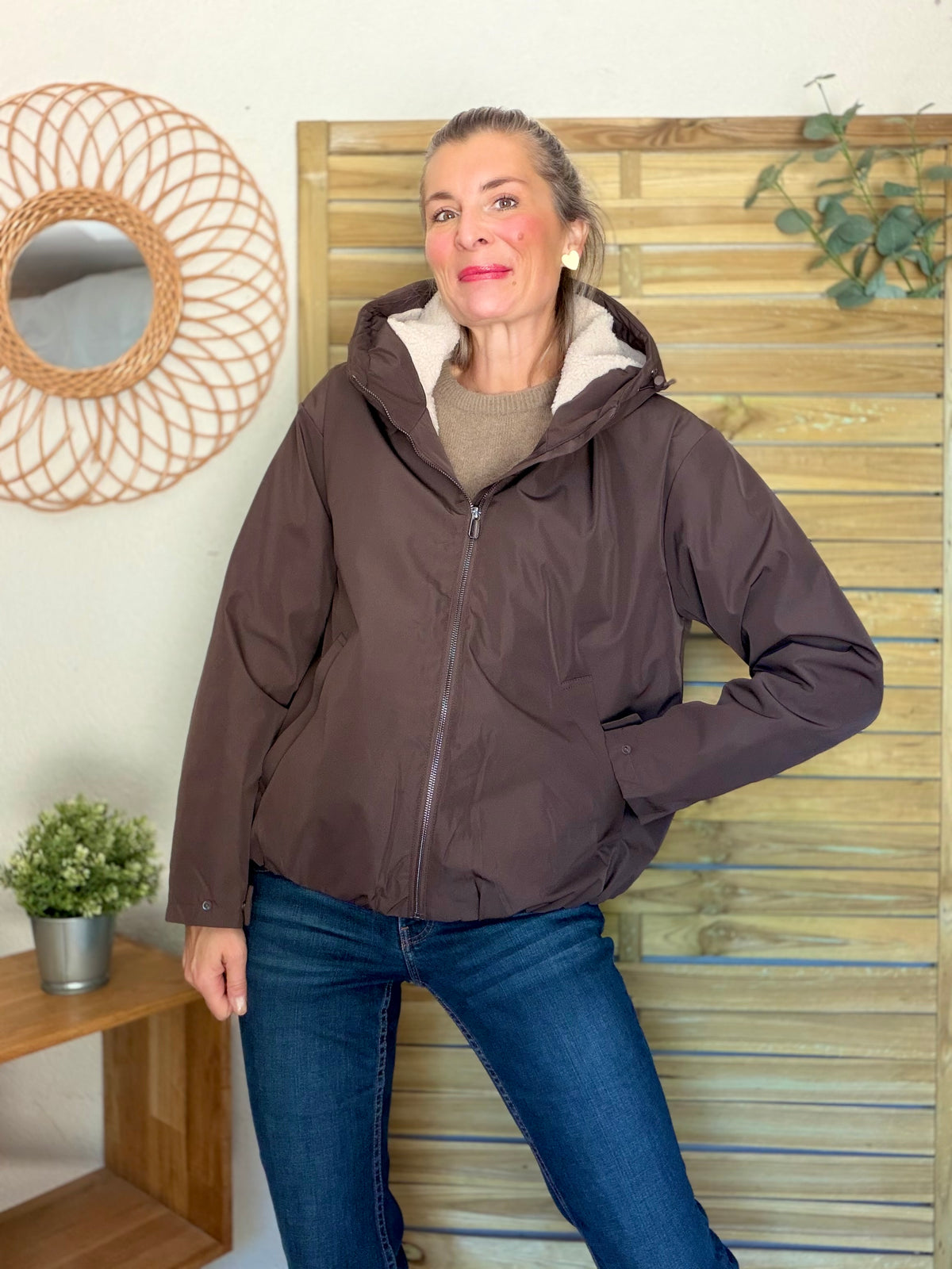 LAURA JO - Imperméable fourré sherpa EVA court - Chocolat
