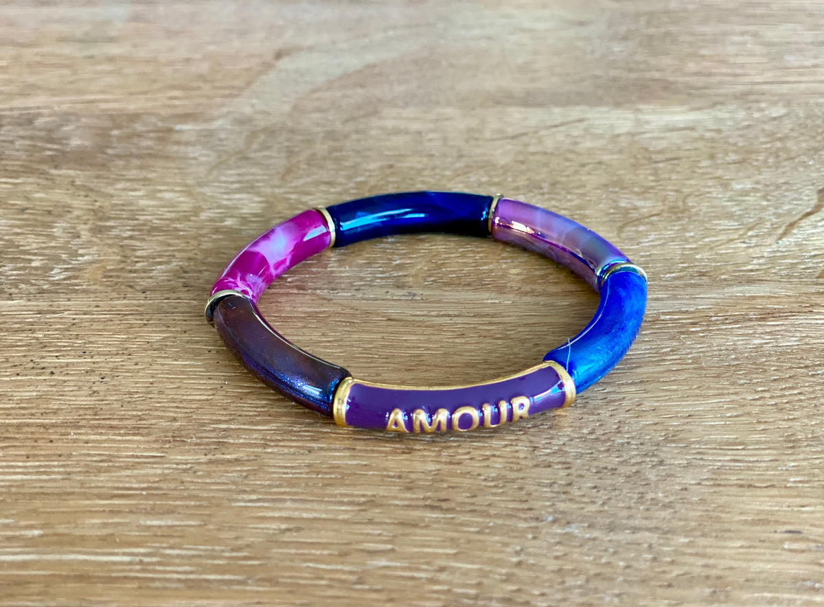 Bracelet élastique en résine multicolore Amour - ELLA (12 coloris au choix)