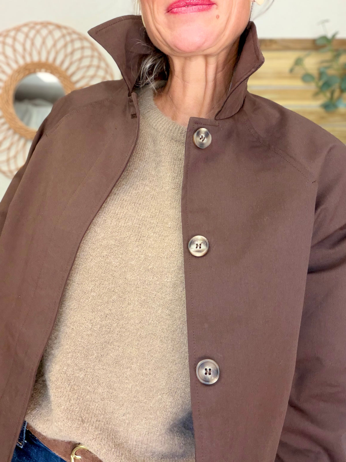 Veste Trench en coton Chocolat avec Liberty - MAHAUT - LILI et LALA