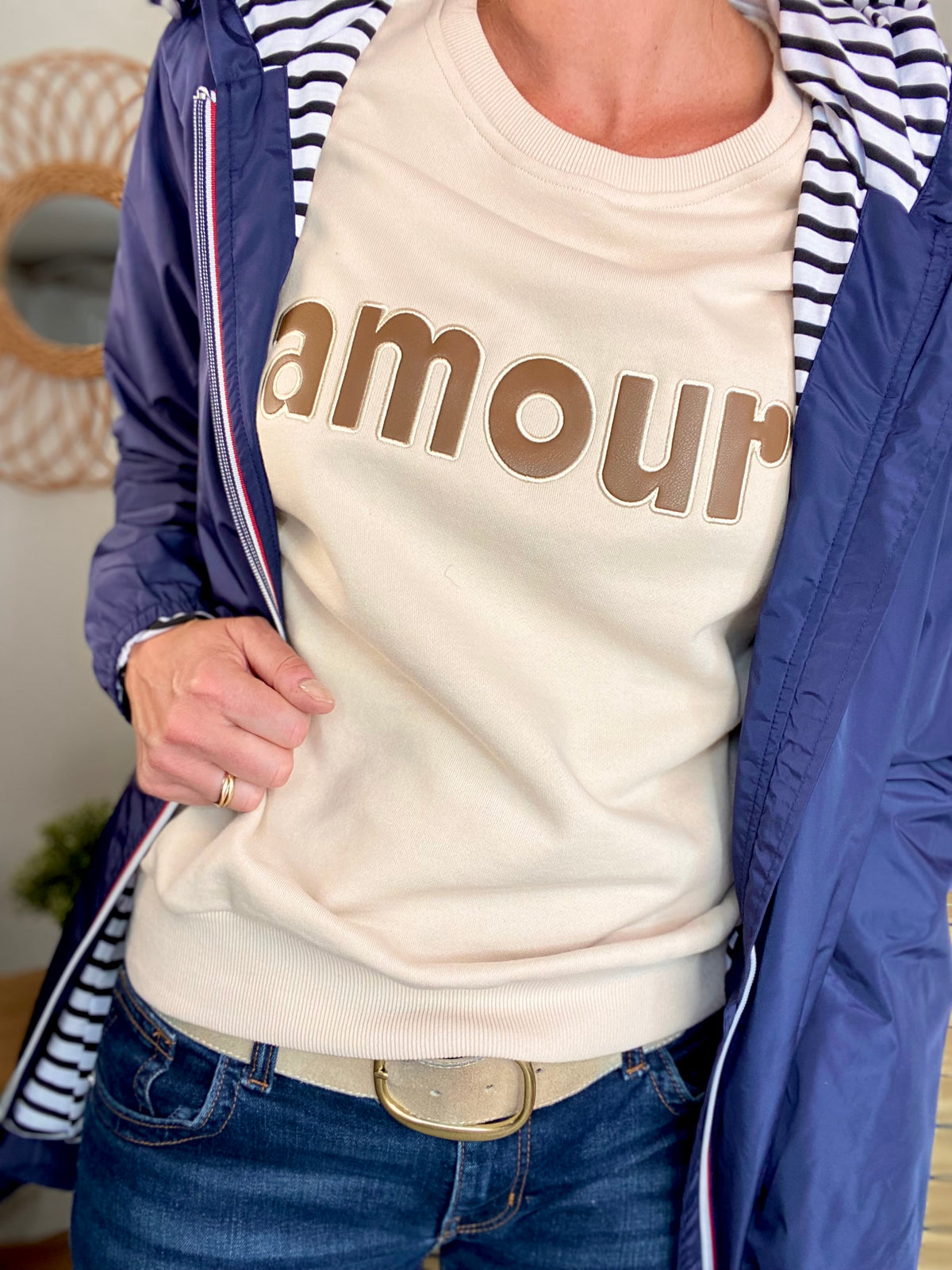 Sweat amour en coton GABRIELLE - Beige et Taupe - FIN DE SÉRIE