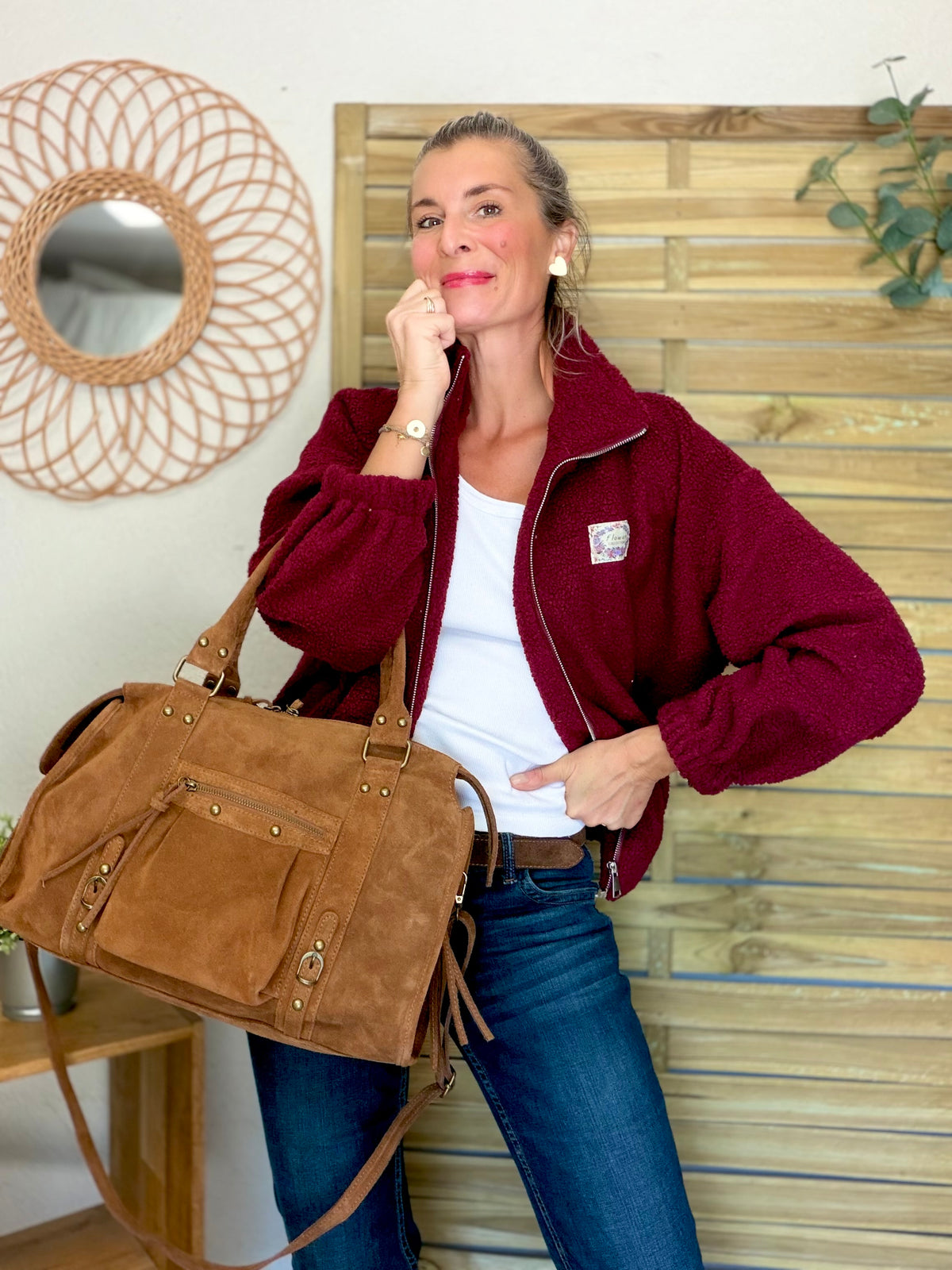 ⚡️ ARRIVAGE • Veste teddy Sherpa zippée LÉONIE Bordeaux