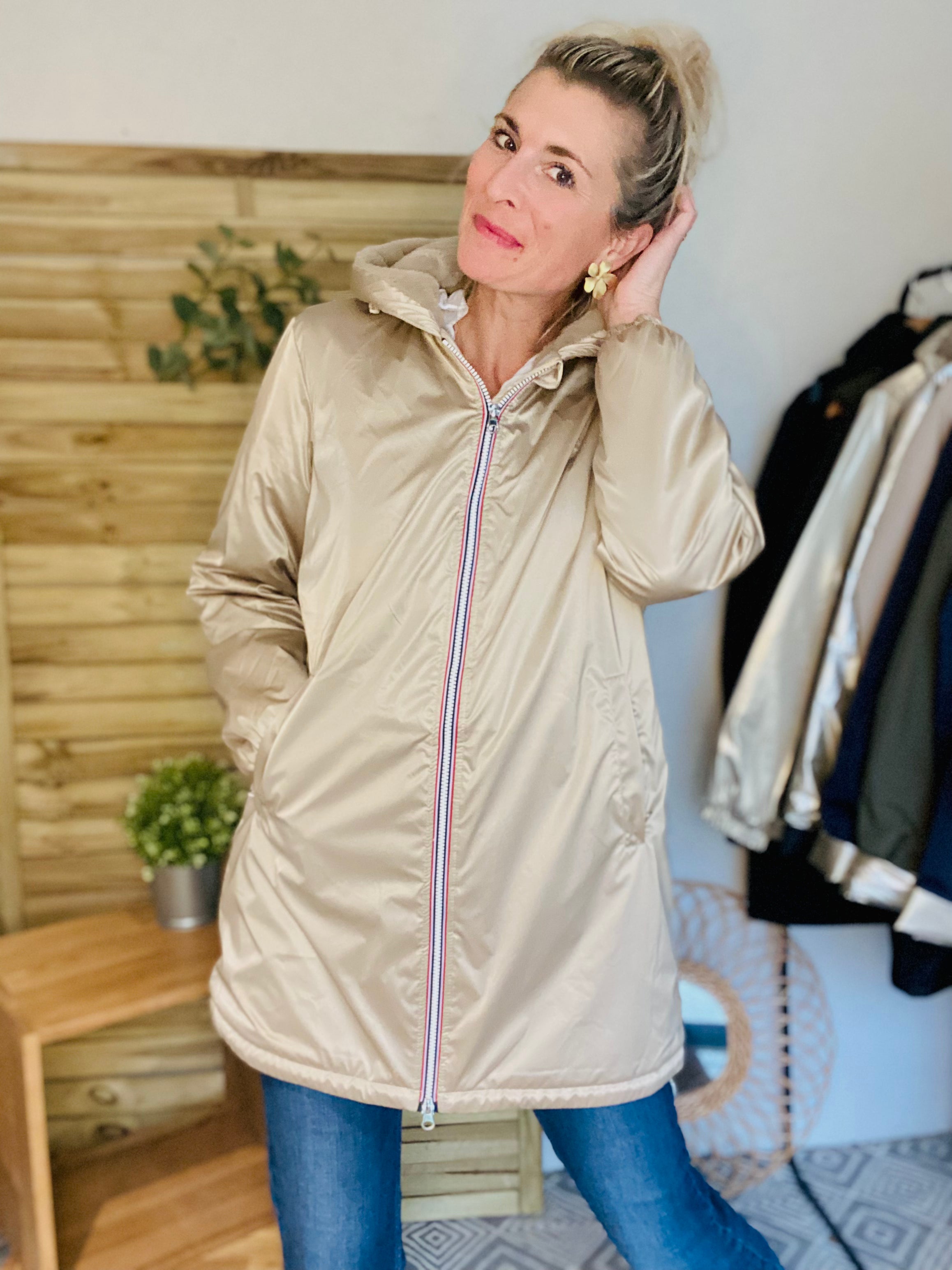 LAURA JO - Parka Imperméable LOUISE LONG fourré - Sable irisé