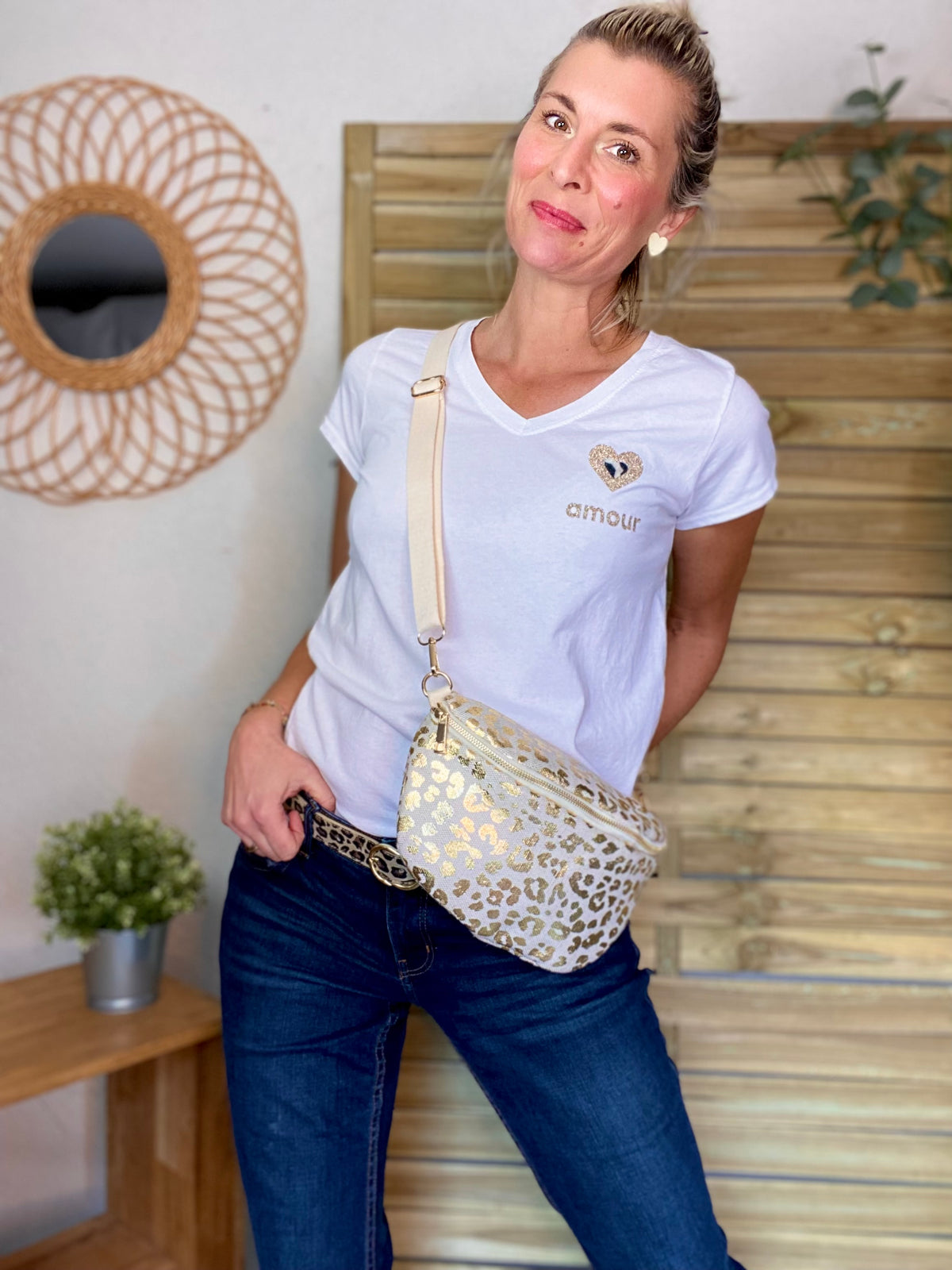 Tee shirt Coeur doré et léo amour 💛🐆 NINA Blanc • FIN DE SÉRIE