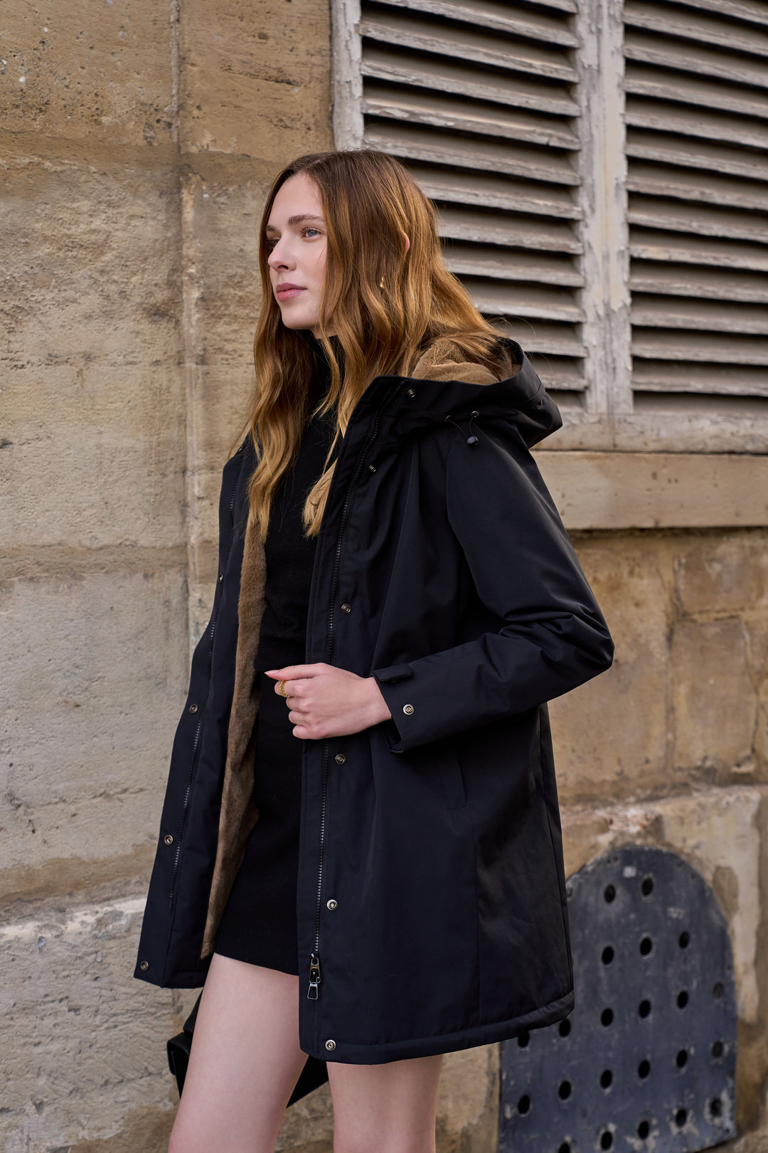LAURA JO - Parka fourrée imperméable AMBRE LONG - Noir / Camel