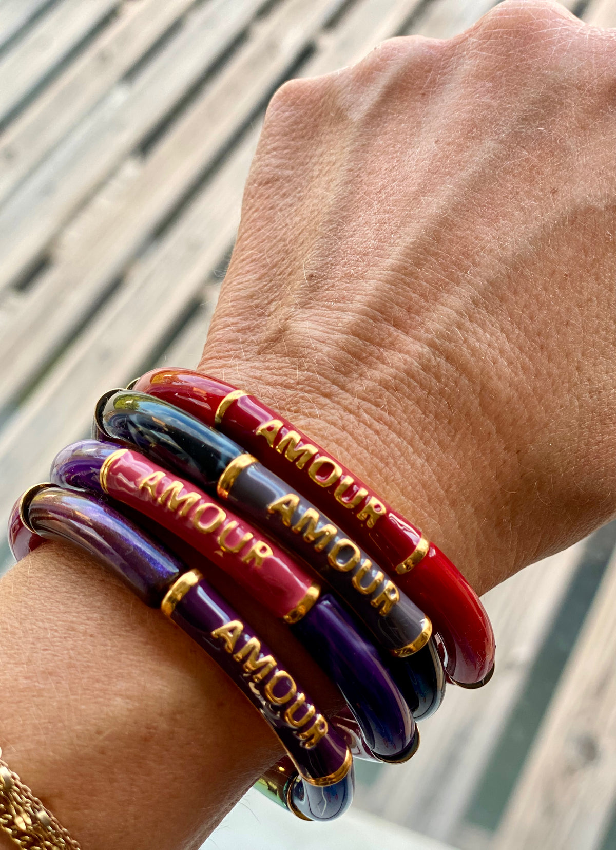 Bracelet élastique en résine multicolore Amour - ELLA (12 coloris au choix)
