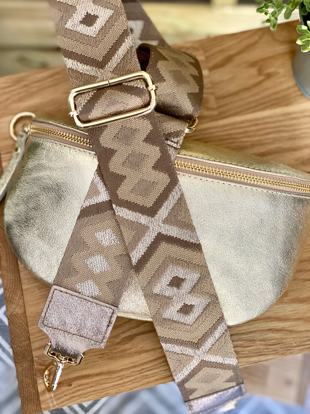 Sangle / Bandoulière en cuir irisé pour sacs / bananes - RACHEL (Losanges horizontaux)