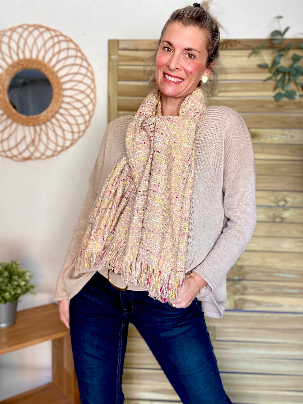 Écharpe douce en laine avec lurex ODILE - Taupe Rose (3 coloris)