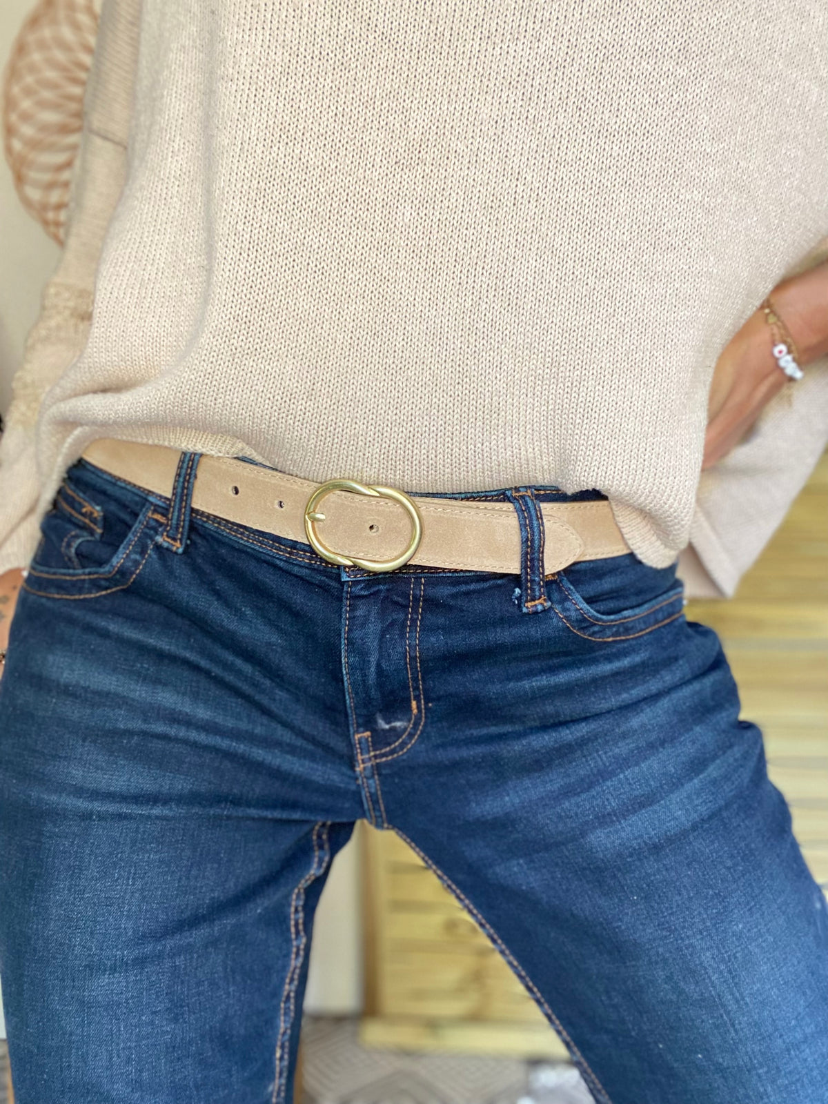 Ceinture boucle laiton - ANGIE - Beige