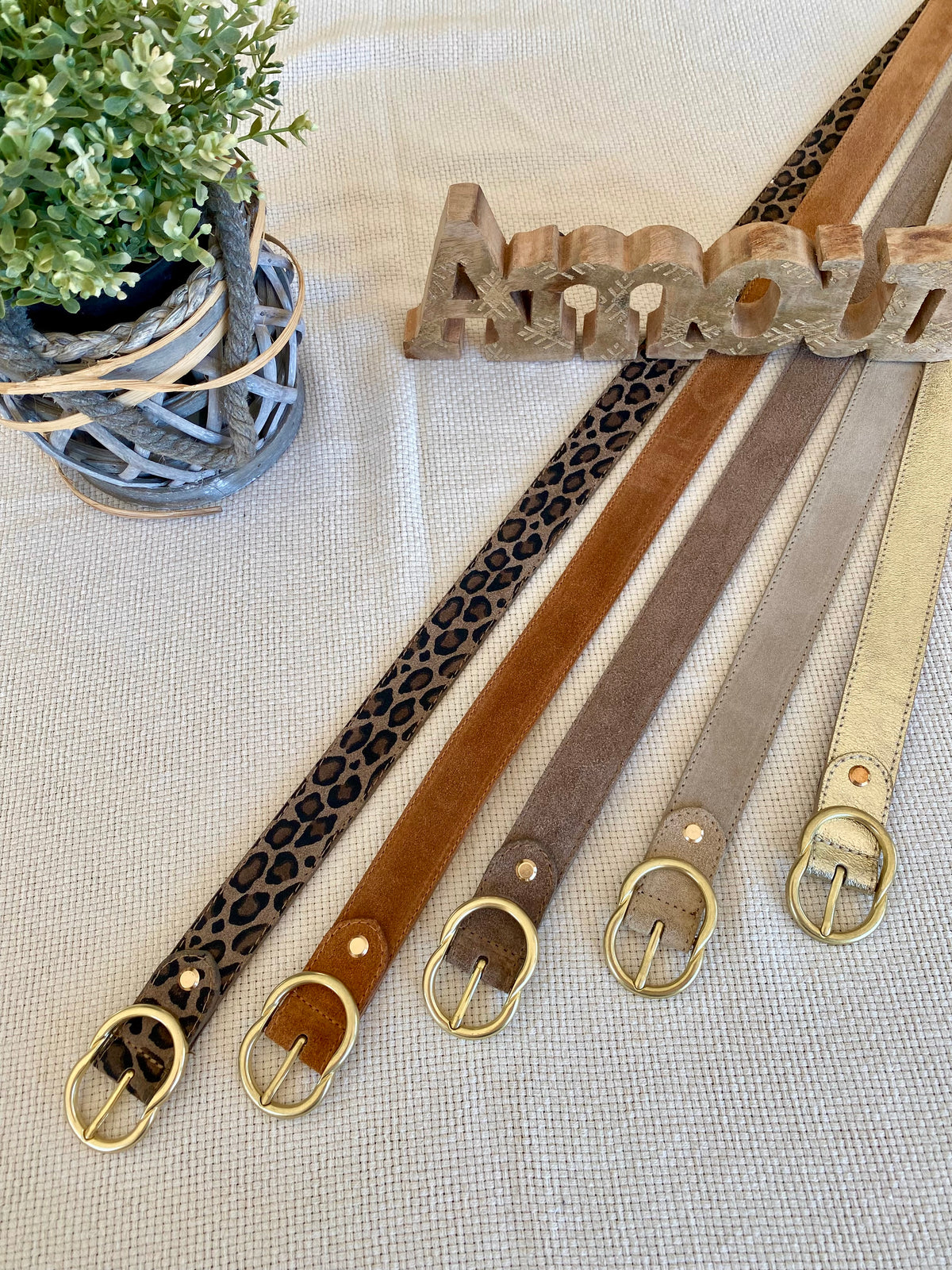 Ceinture boucle laiton - ANGIE - Beige