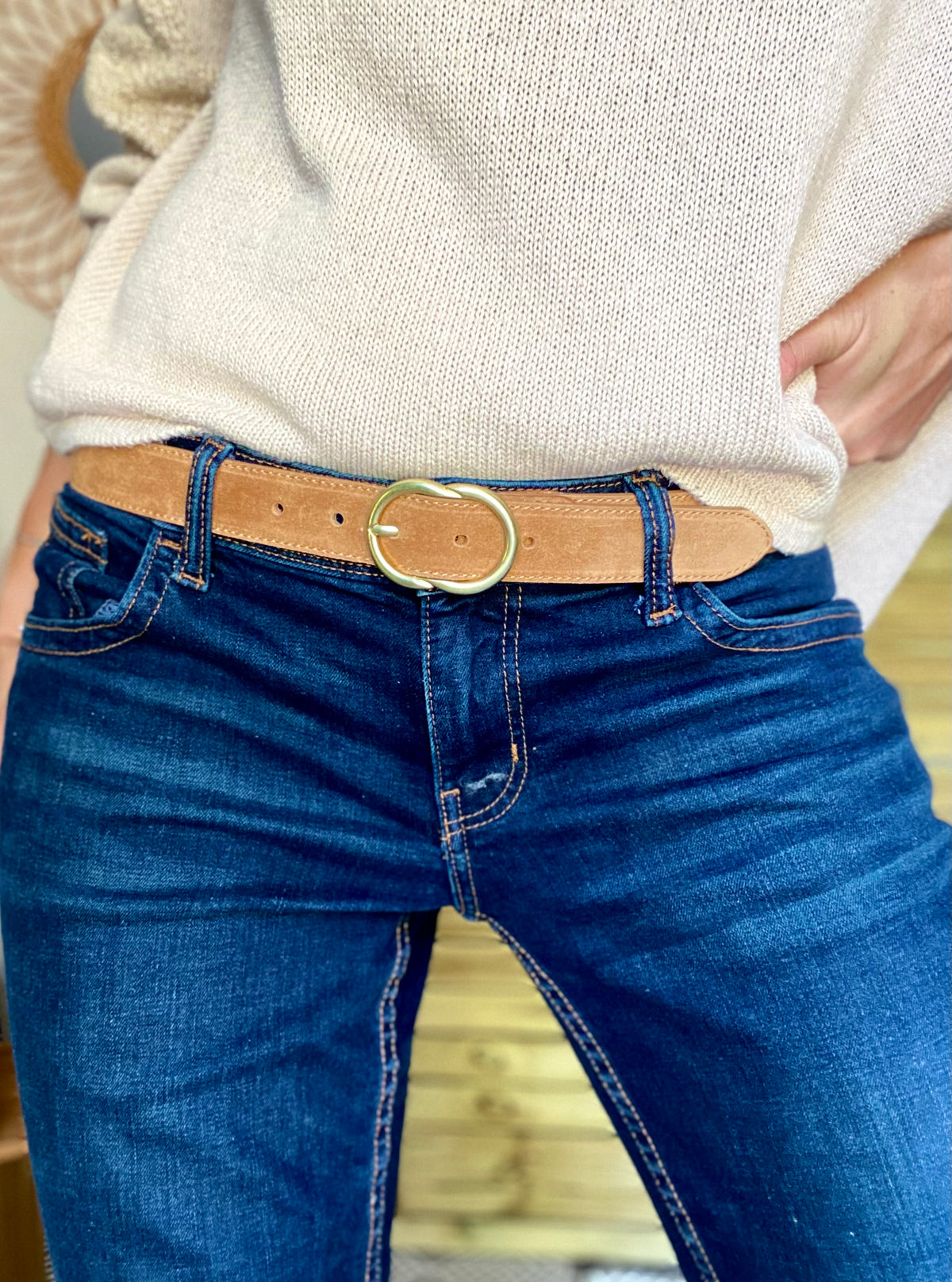 Ceinture boucle laiton - ANGIE - Camel