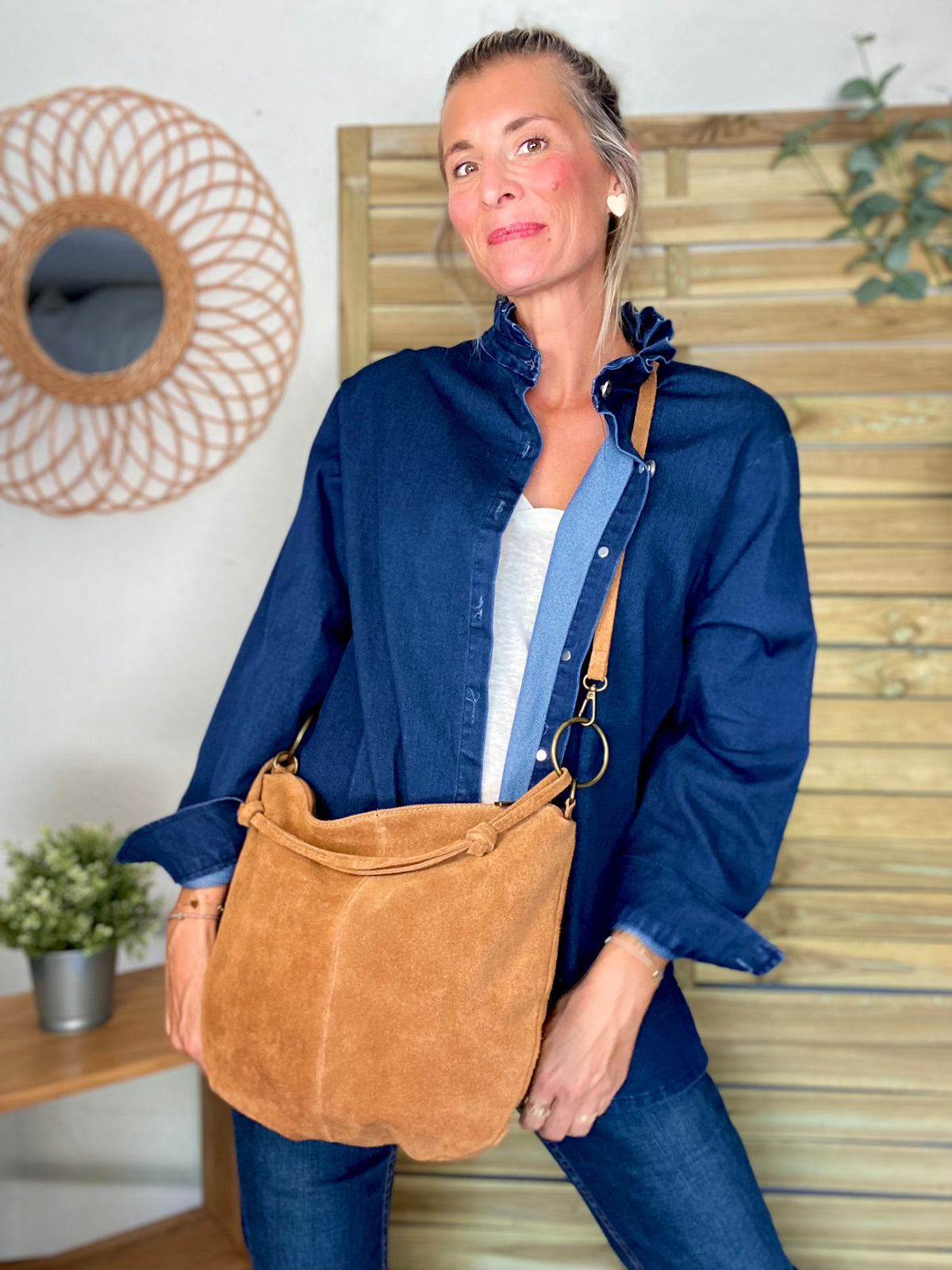 Sac en cuir daim SCOTT - Camel