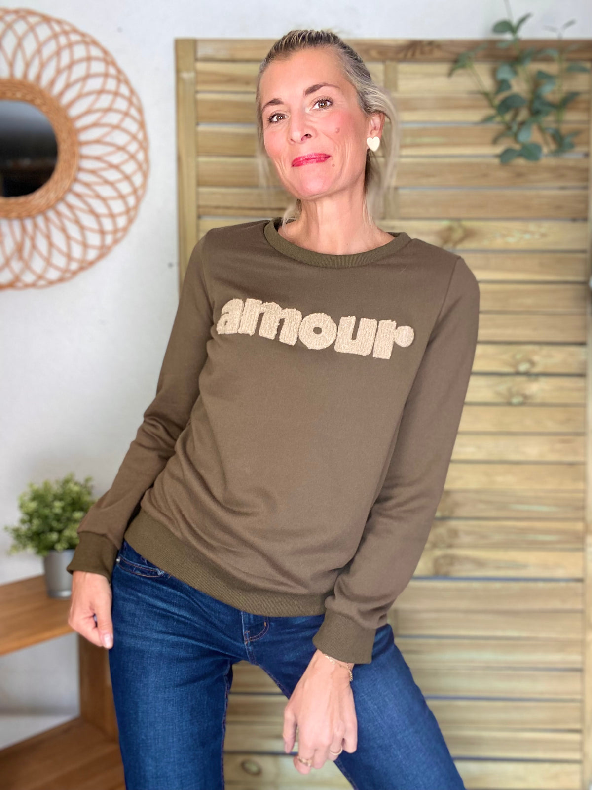 Sweat amour DORIA - Kaki / Beige