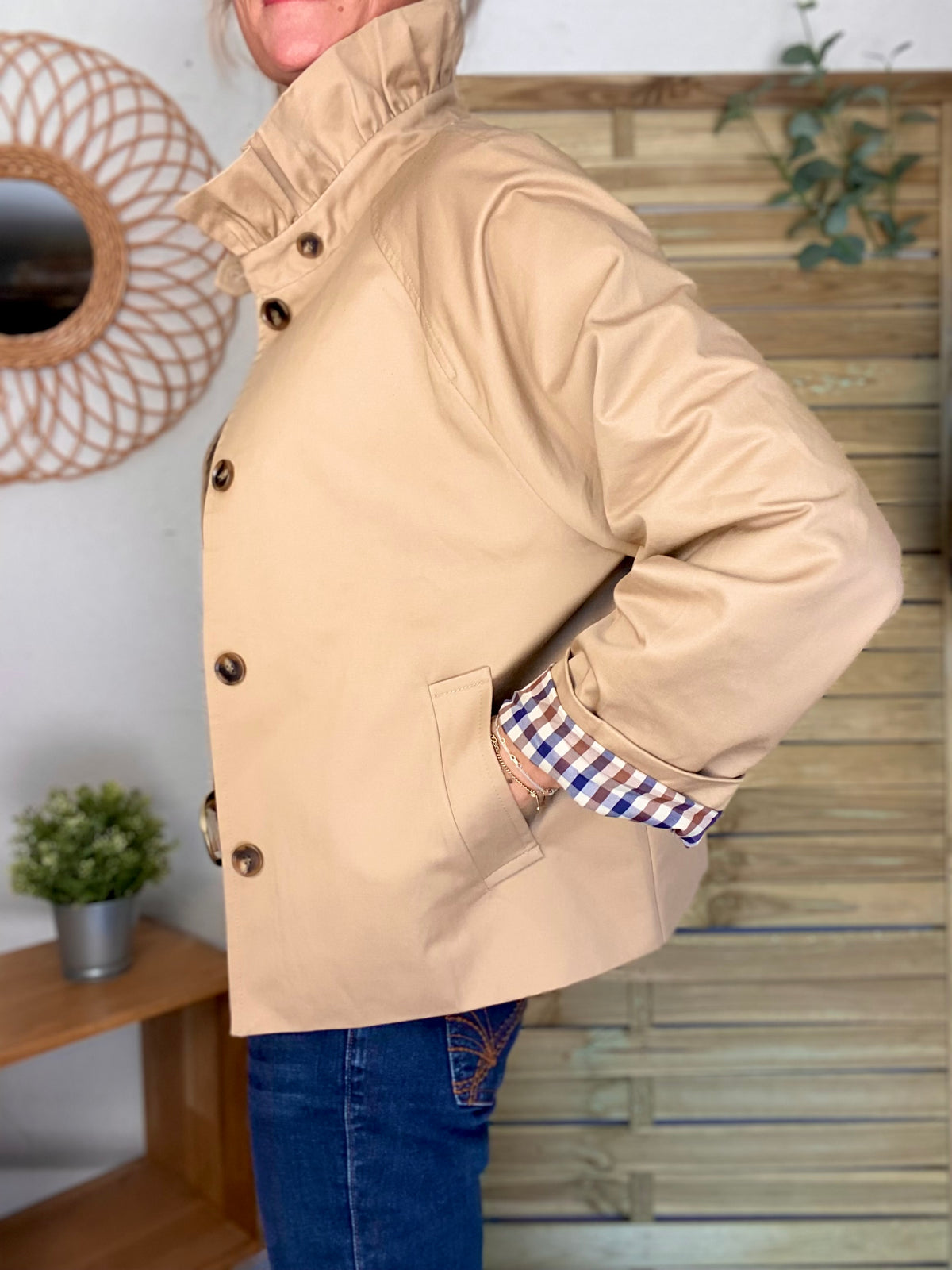 Veste Trench col victorien doublure carreaux - VICTORIA Beige Taupe