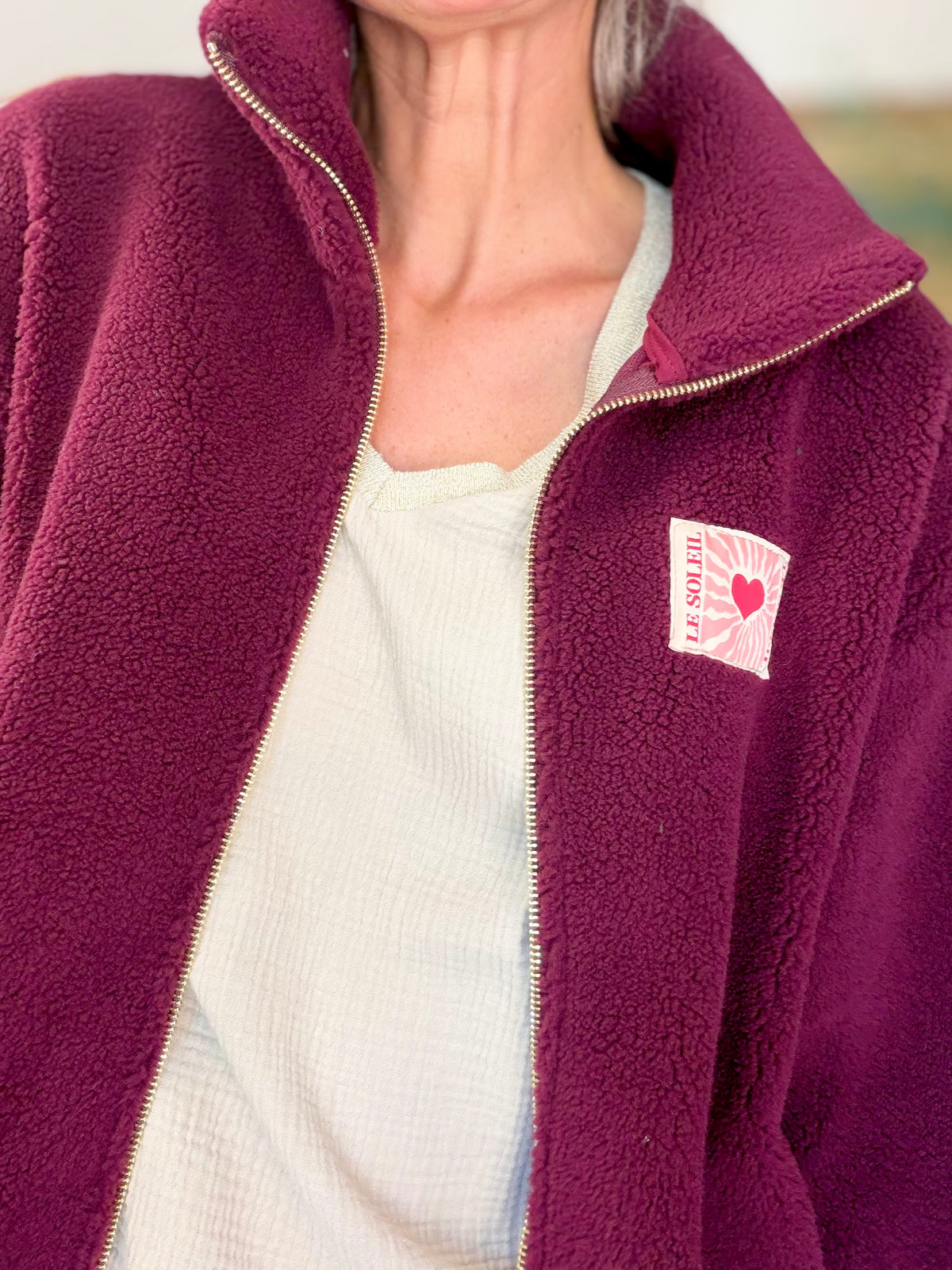 ⚡️ARRIVAGE • Veste teddy Sherpa zippée « Soleil » DORO Bordeaux