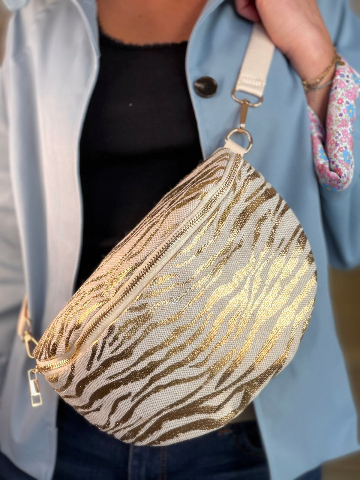 Sac banane L en toile Zébré doré - SHARON
