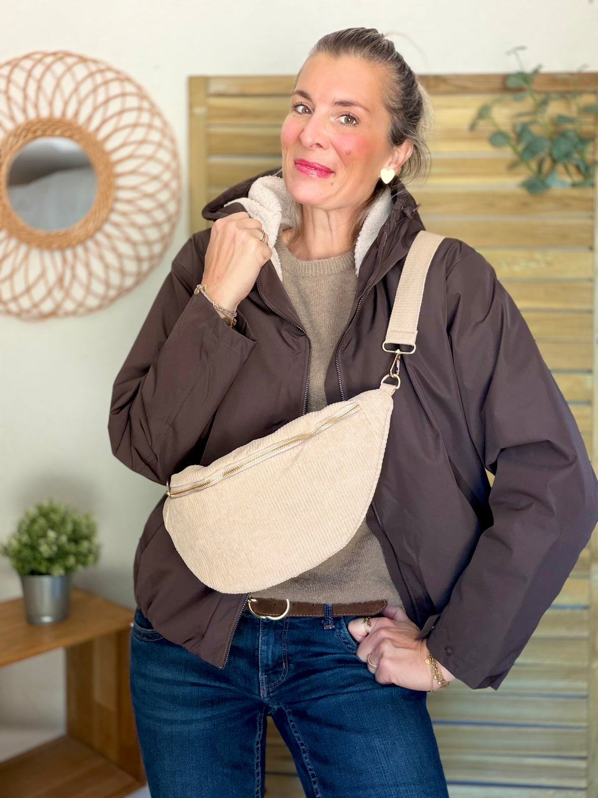 Sac banane XL velours côtelé Ciao Boum - IVY - Beige (20 coloris)