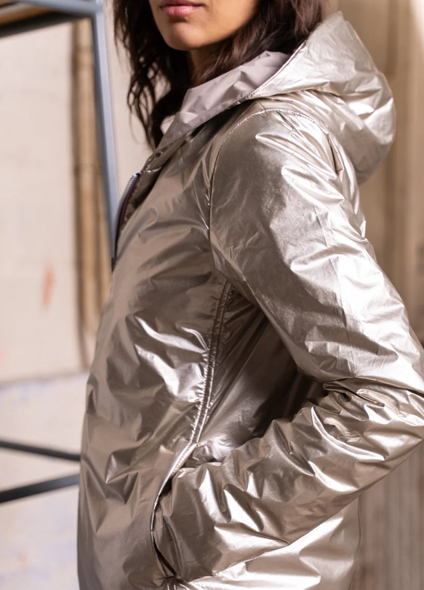LAURA JO - Imperméable réversible rembourré LOUISON COURT - Beige / Doré • DÉSTOCKAGE sur Taille XL