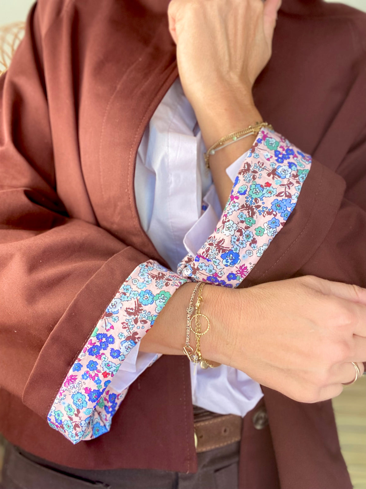Veste Trench en coton bordeaux foncé avec Liberty - MAHAUT - LILI et LALA - FIN DE SÉRIE