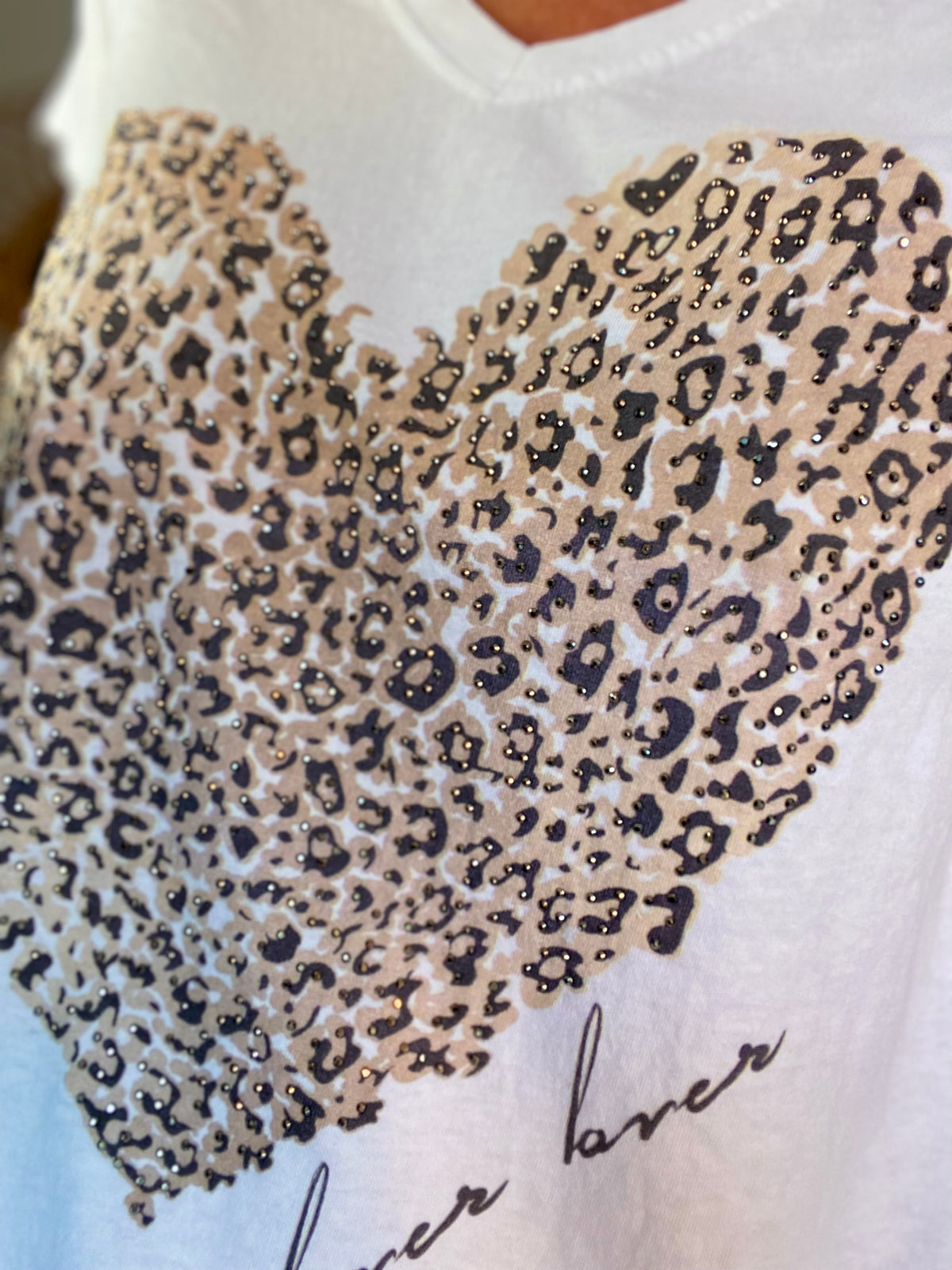 Tee shirt grand coeur léo et strass 💛🐆 THALIA Blanc - FIN DE SÉRIE