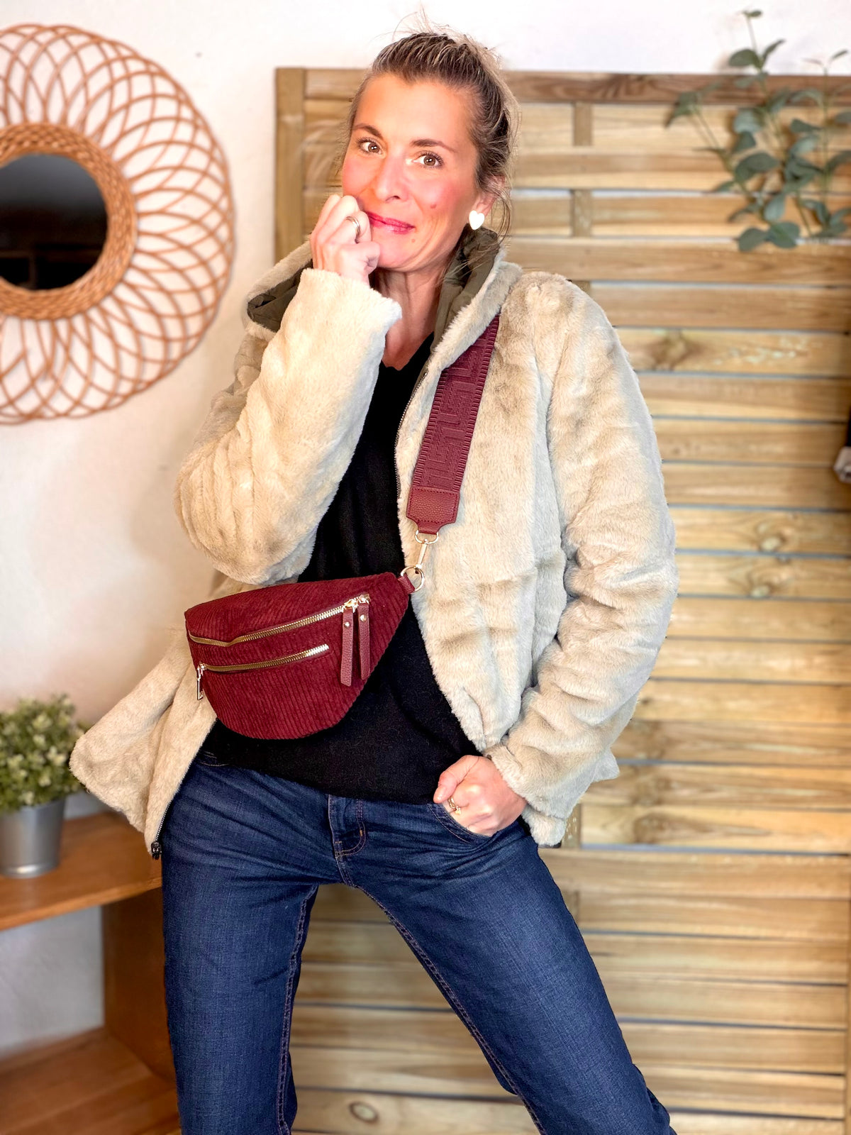 LAURA JO - Parka Imperméable réversible fourrée Kaki / Beige ALIX Court
