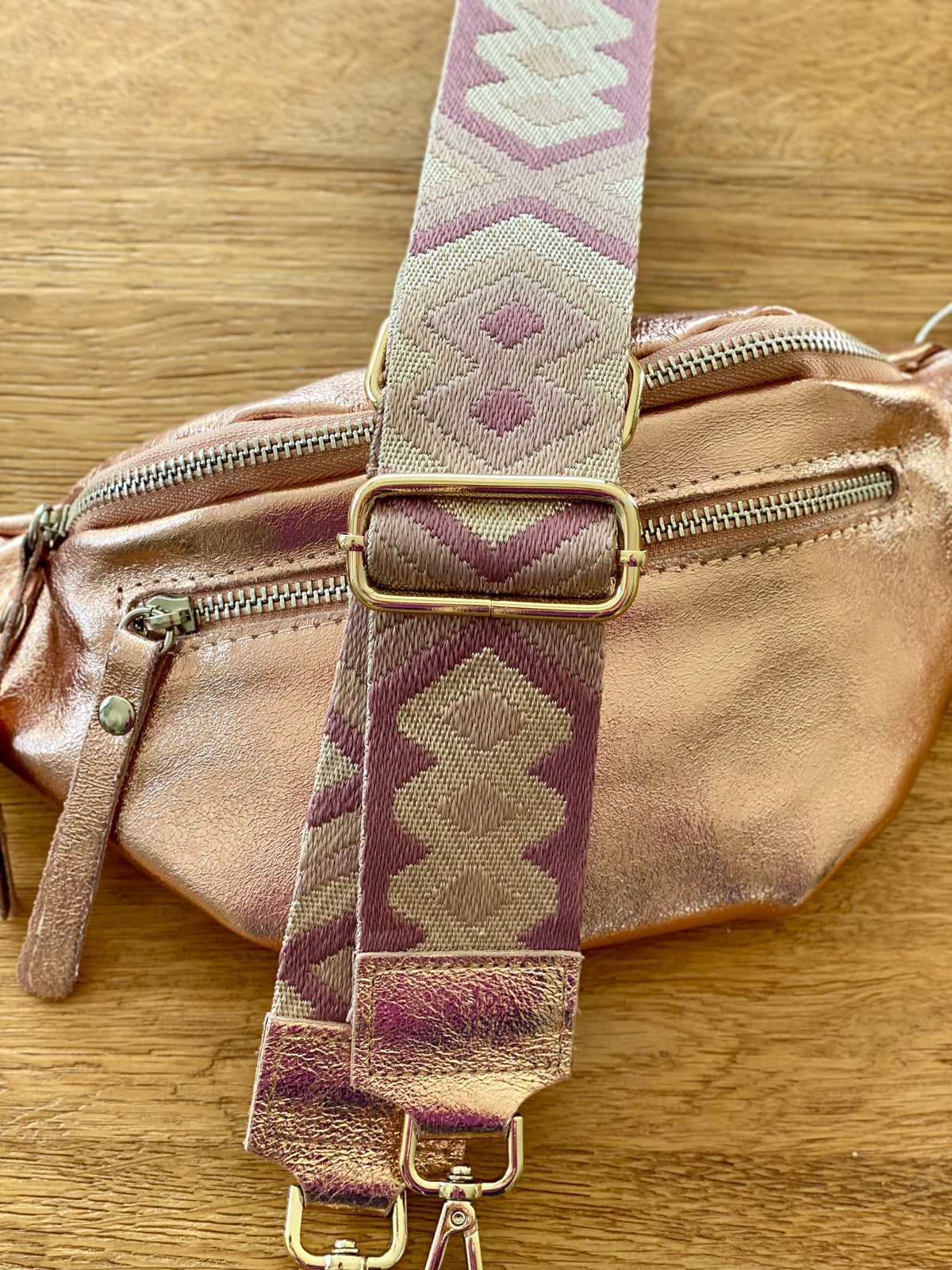 Sangle / Bandoulière en cuir irisé pour sacs / bananes - RACHEL (Losanges horizontaux)