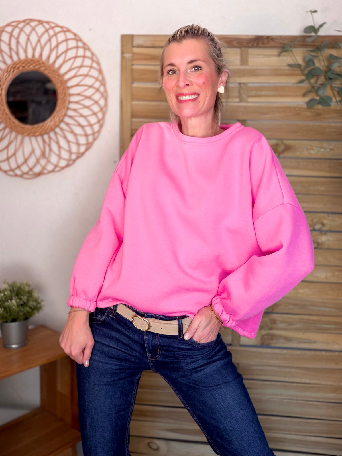 Sweat molleton oversized BISOU Rose / Rouge - MIKA - FIN DE SÉRIE