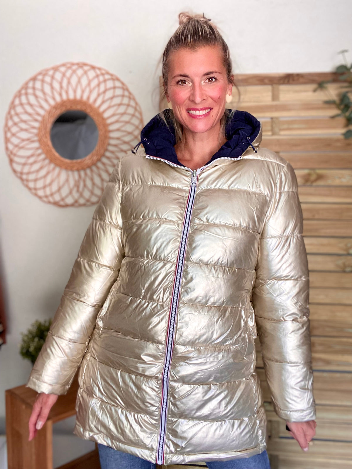 Doudoune imperméable réversible ANGÈLE LONG - Bleu marine - MELYA MELODY