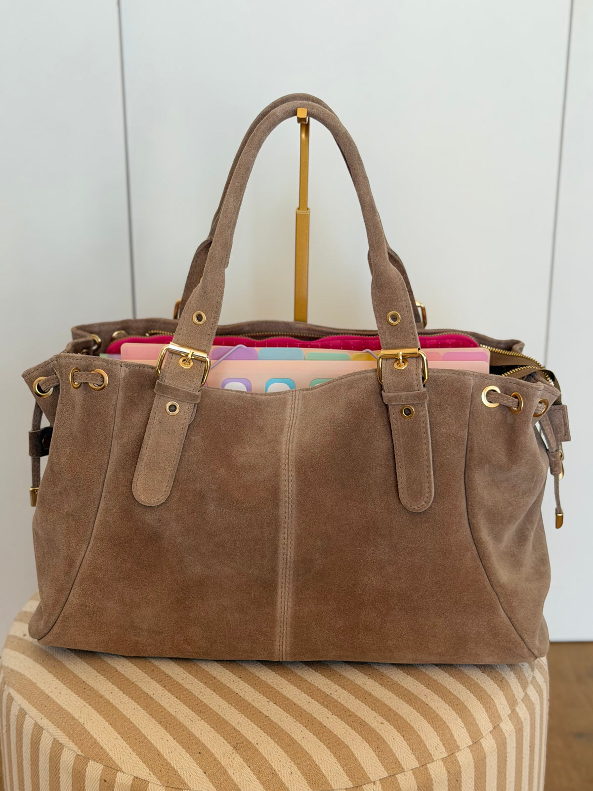 Sac cabas XL en cuir daim • JASPER Taupe