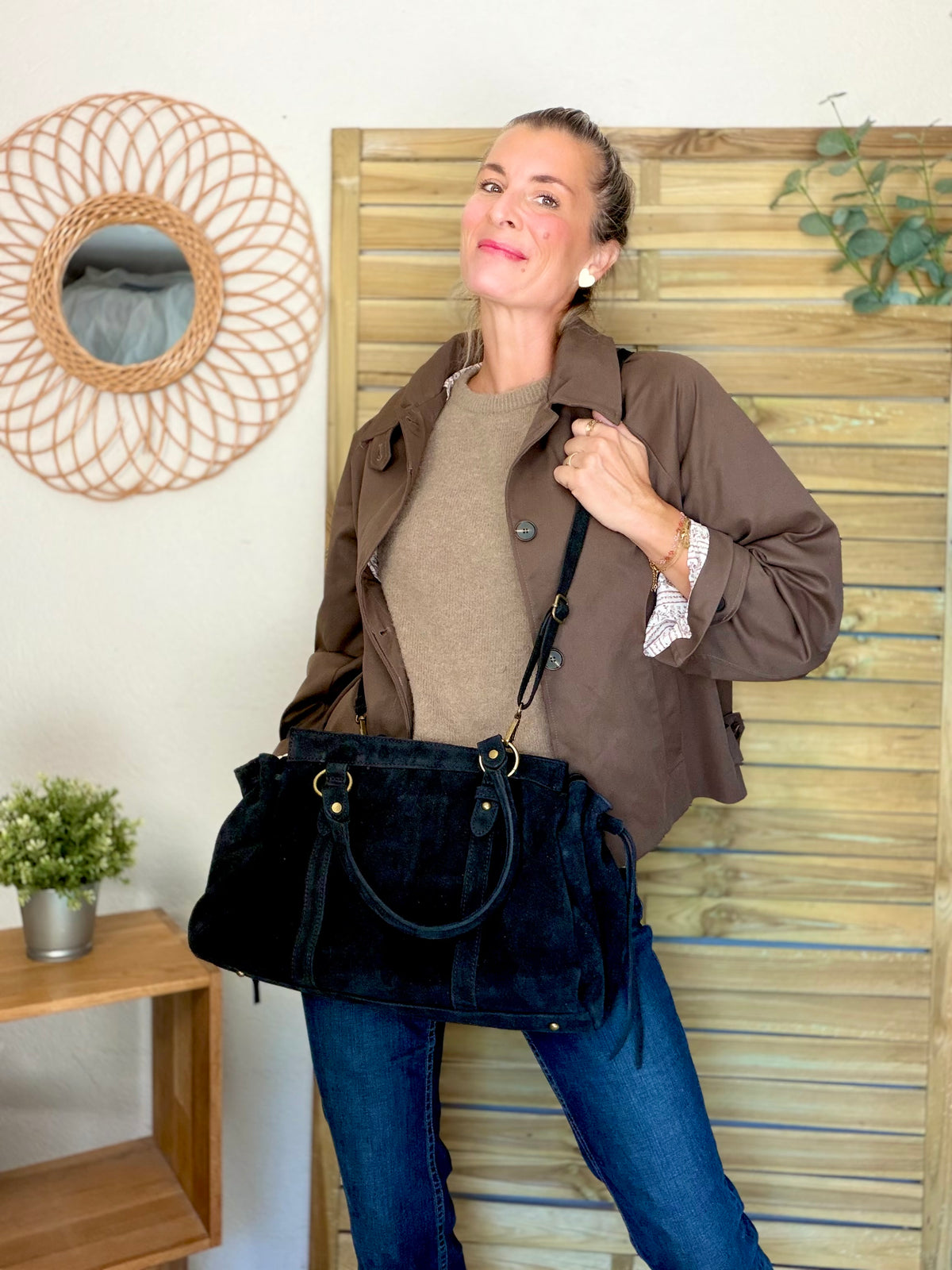 Sac cabas XL en cuir daim • PARKER Noir