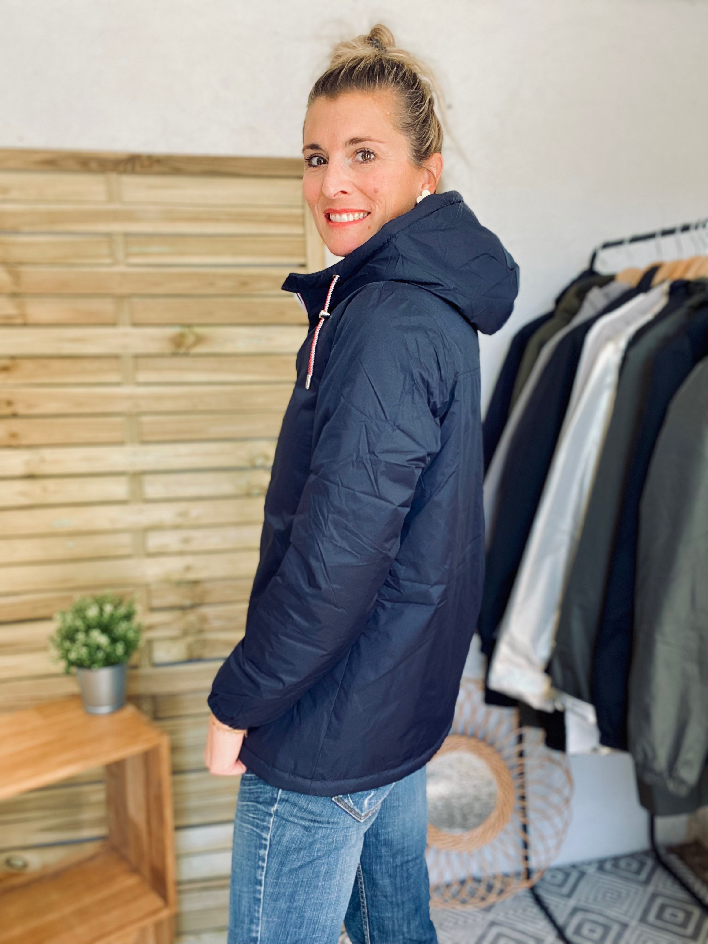 LAURA JO - Parka Imperméable THELMA MI-LONG fourré - Bleu marine