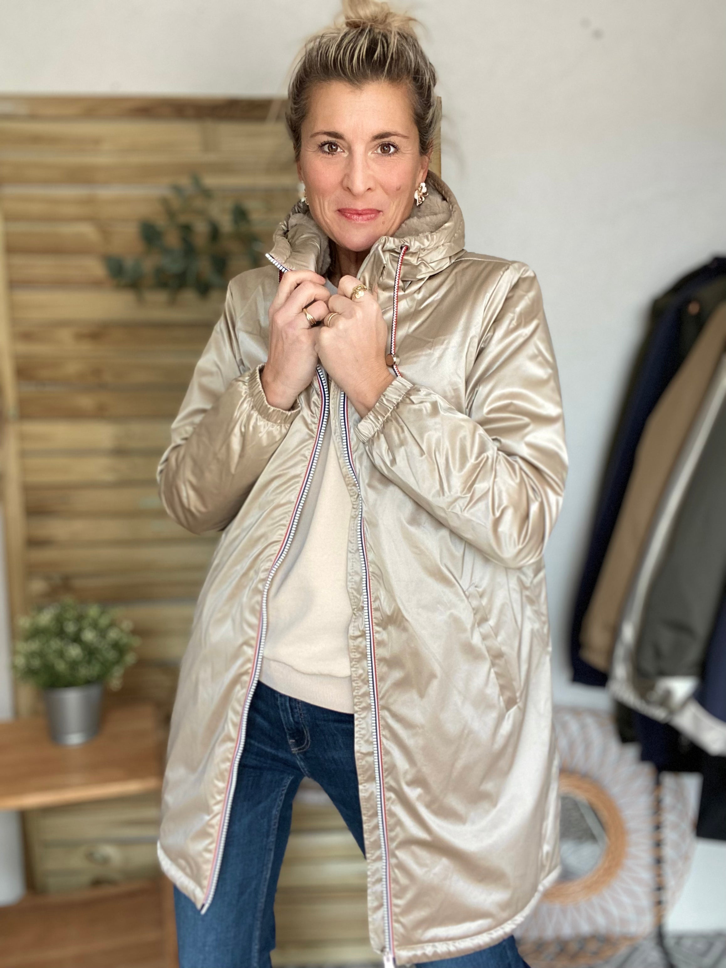 LAURA JO - Parka Imperméable THELMA LONG fourrée - Sable irisé • DÉSTOCKAGE sur Tailles S et 4XL