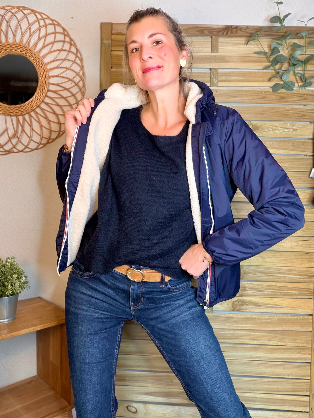 LAURA JO - Parka Imperméable LOUISE COURT sherpa - Bleu marine • DÉSTOCKAGE Taille L