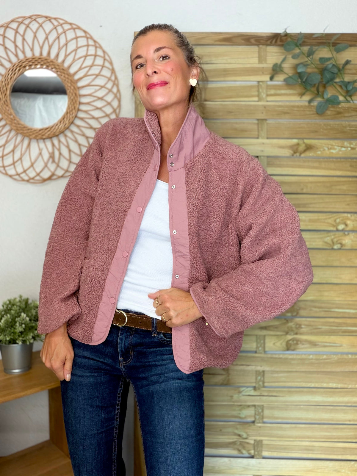 Veste matelassée réversible Sherpa AMÉLIE Vieux rose